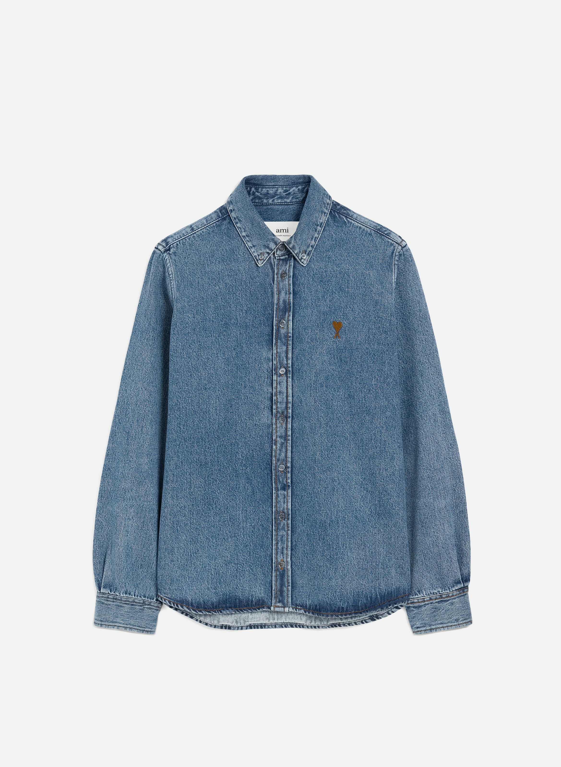 Chemise col boutonné ami de coeur en coton unisexe AMI PARIS Bleu