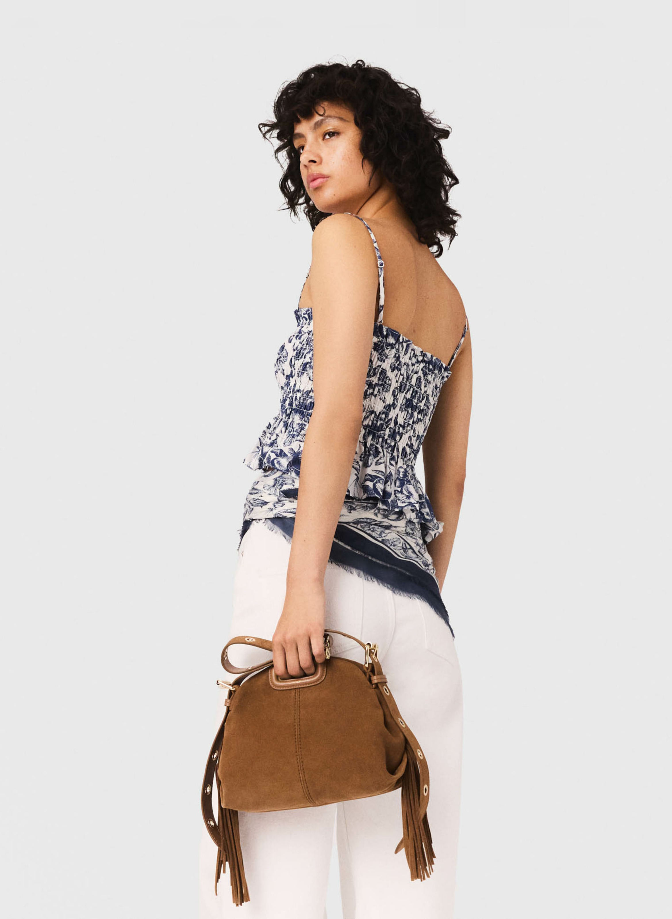 Top ajusté en coton imprimé Bleu