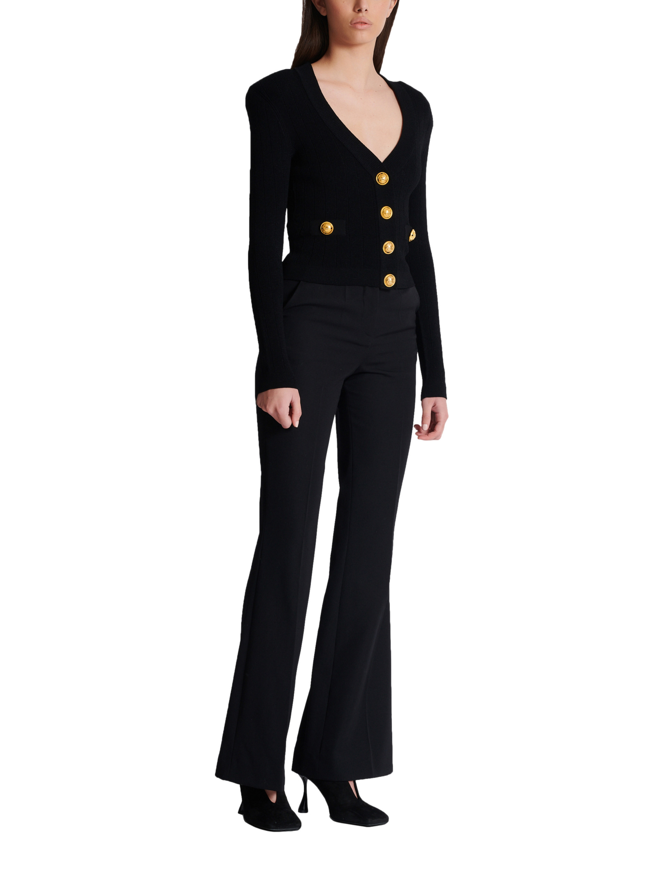 Cardigan court en maille BALMAIN Noir