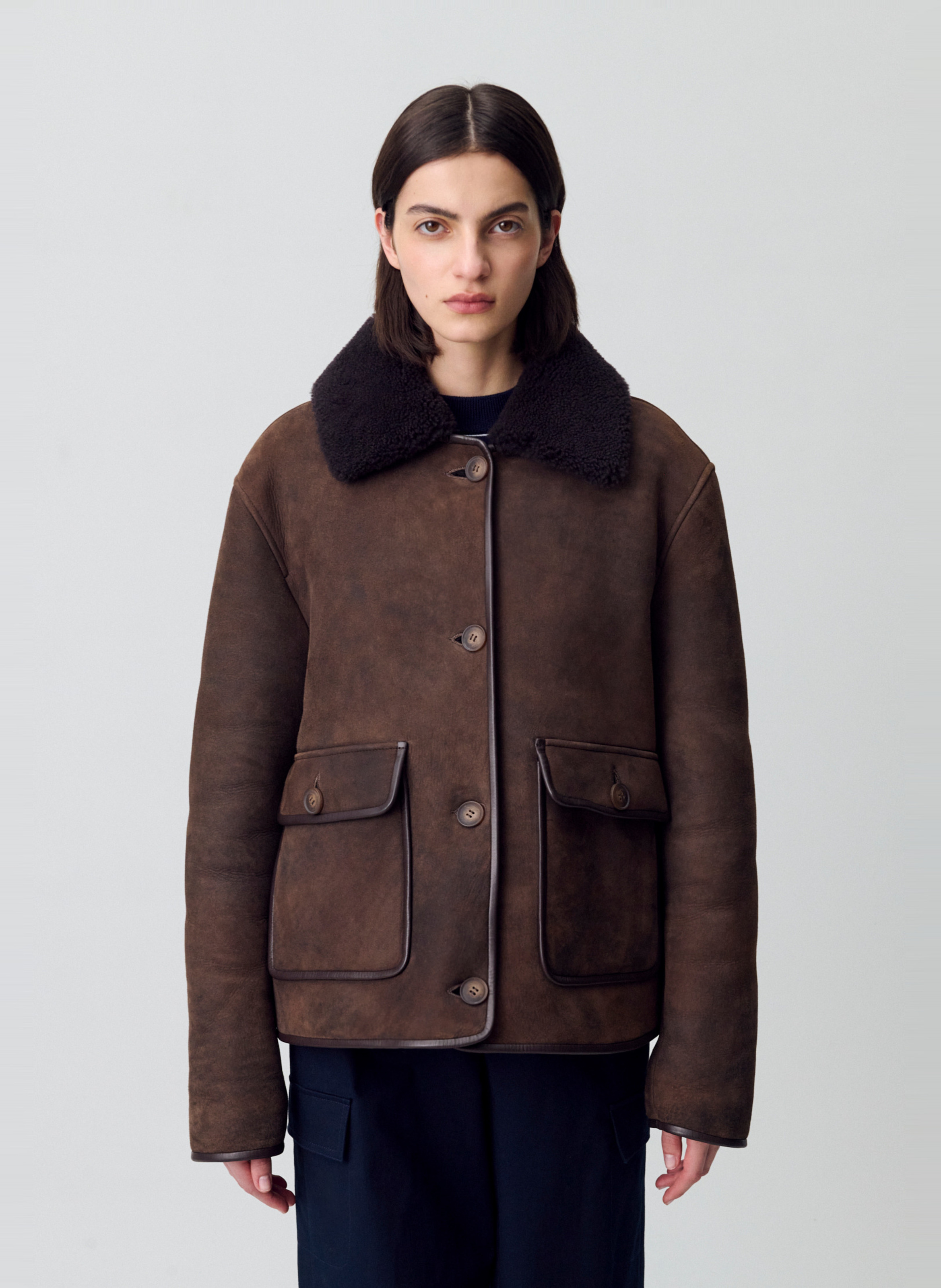 Veste oversize col classique en cuir florine CLAUDIE PIERLOT Marron