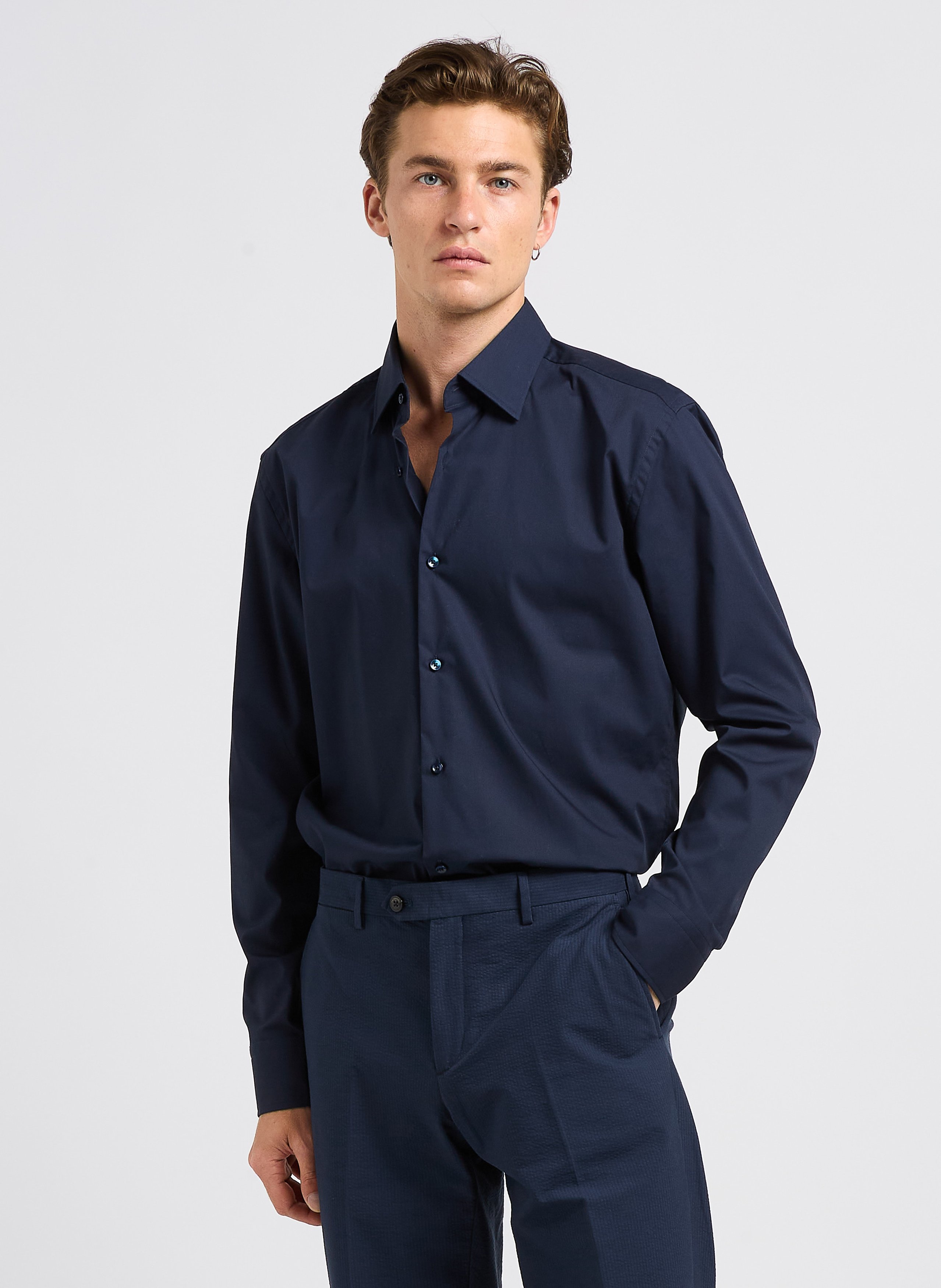 Chemise slim fit en coton mélangé BOSS Bleu