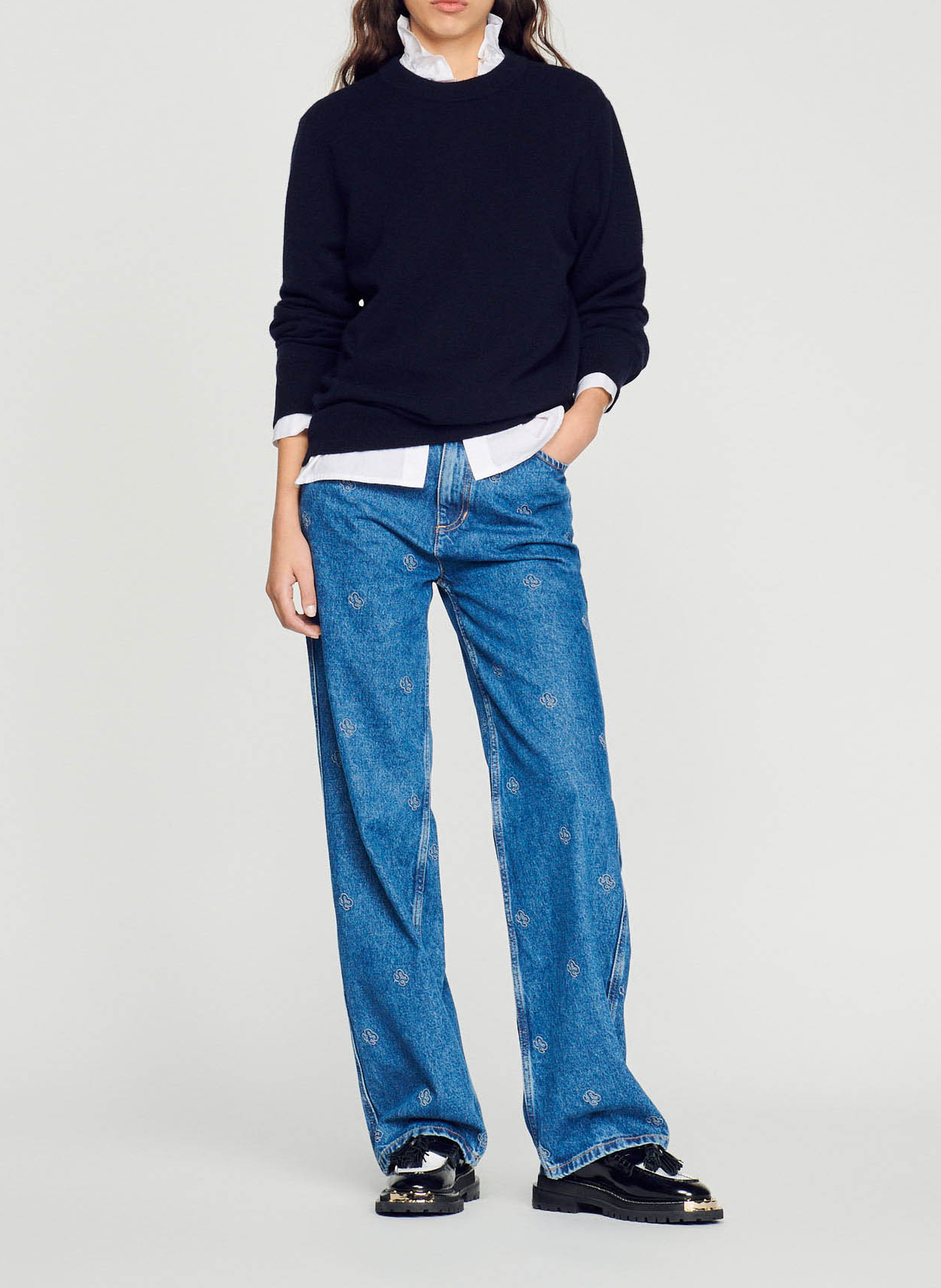 Pull col rond regular-fit en cachemire SANDRO Bleu