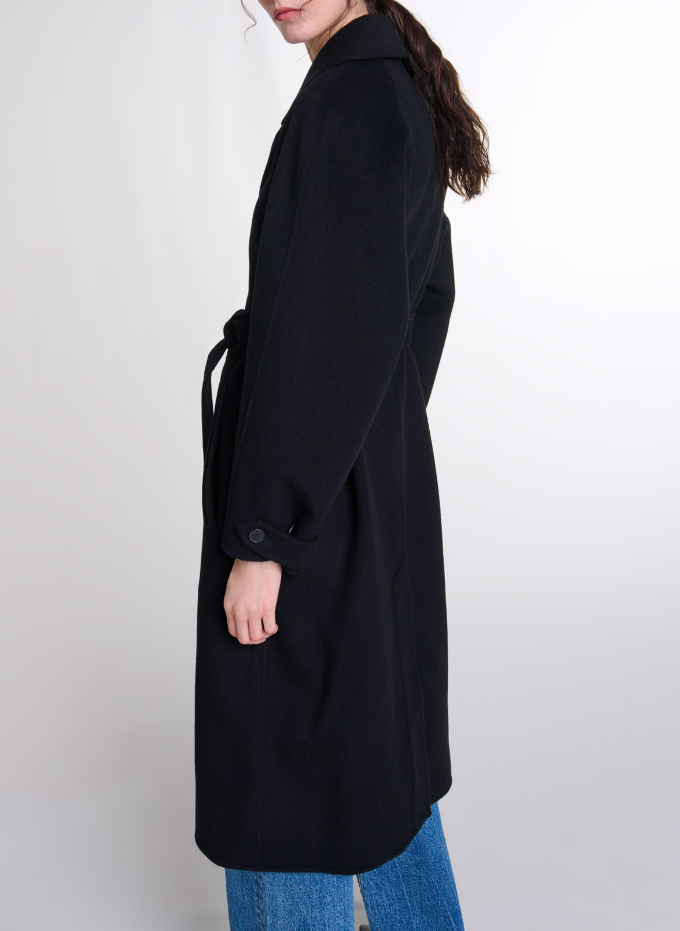 Manteau mi-long double face en laine mélangée MAJE Noir