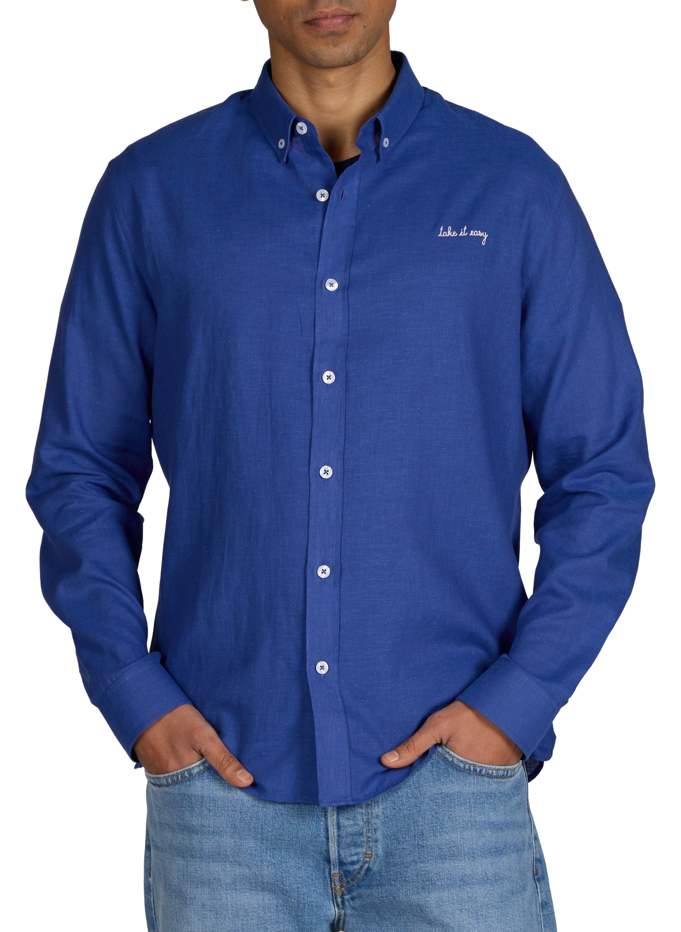 Malesherbes cotton and linen shirt MAISON LABICHE Blue