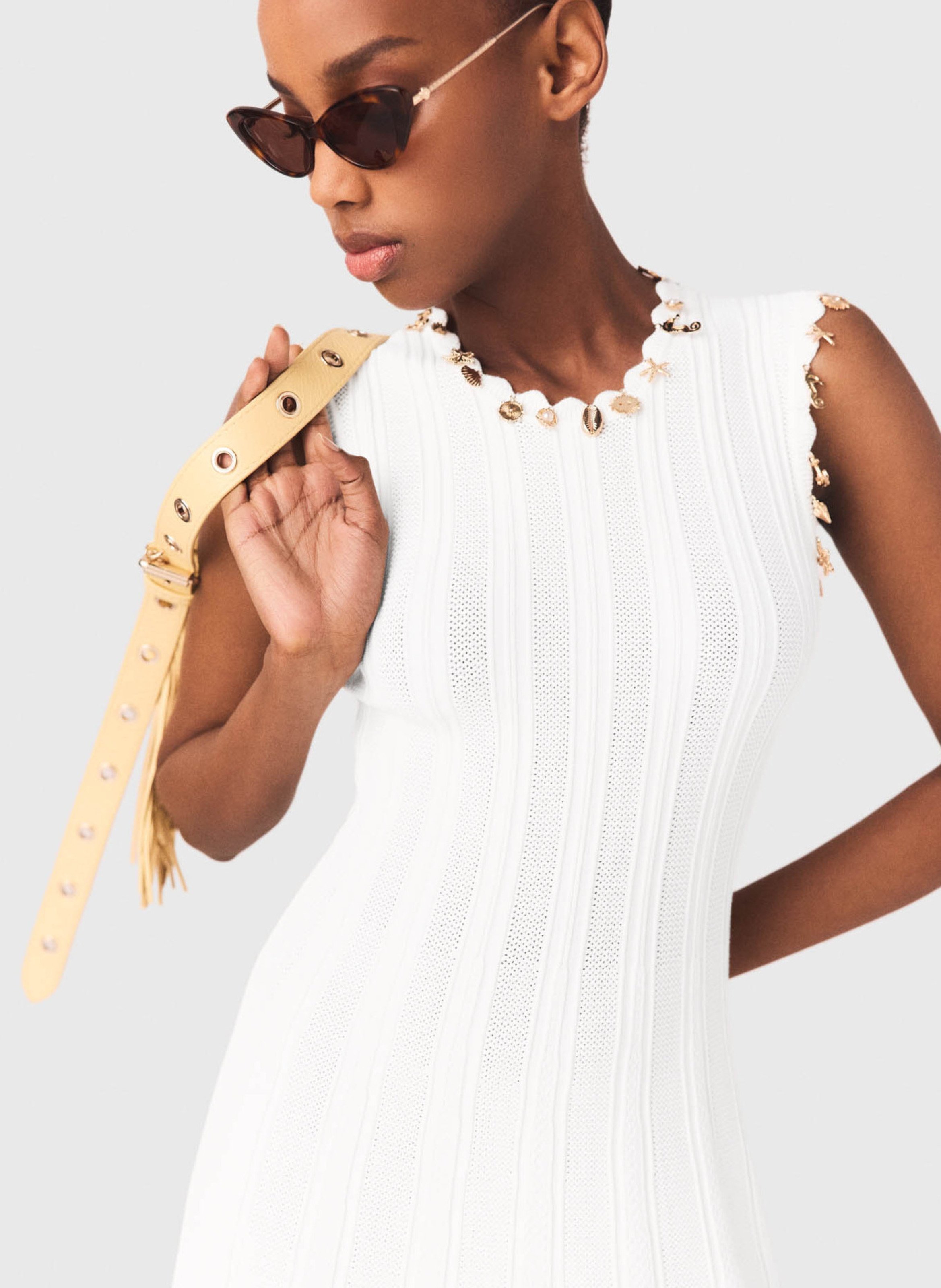 Robe midi évasée en coton mélangé MAJE Blanc