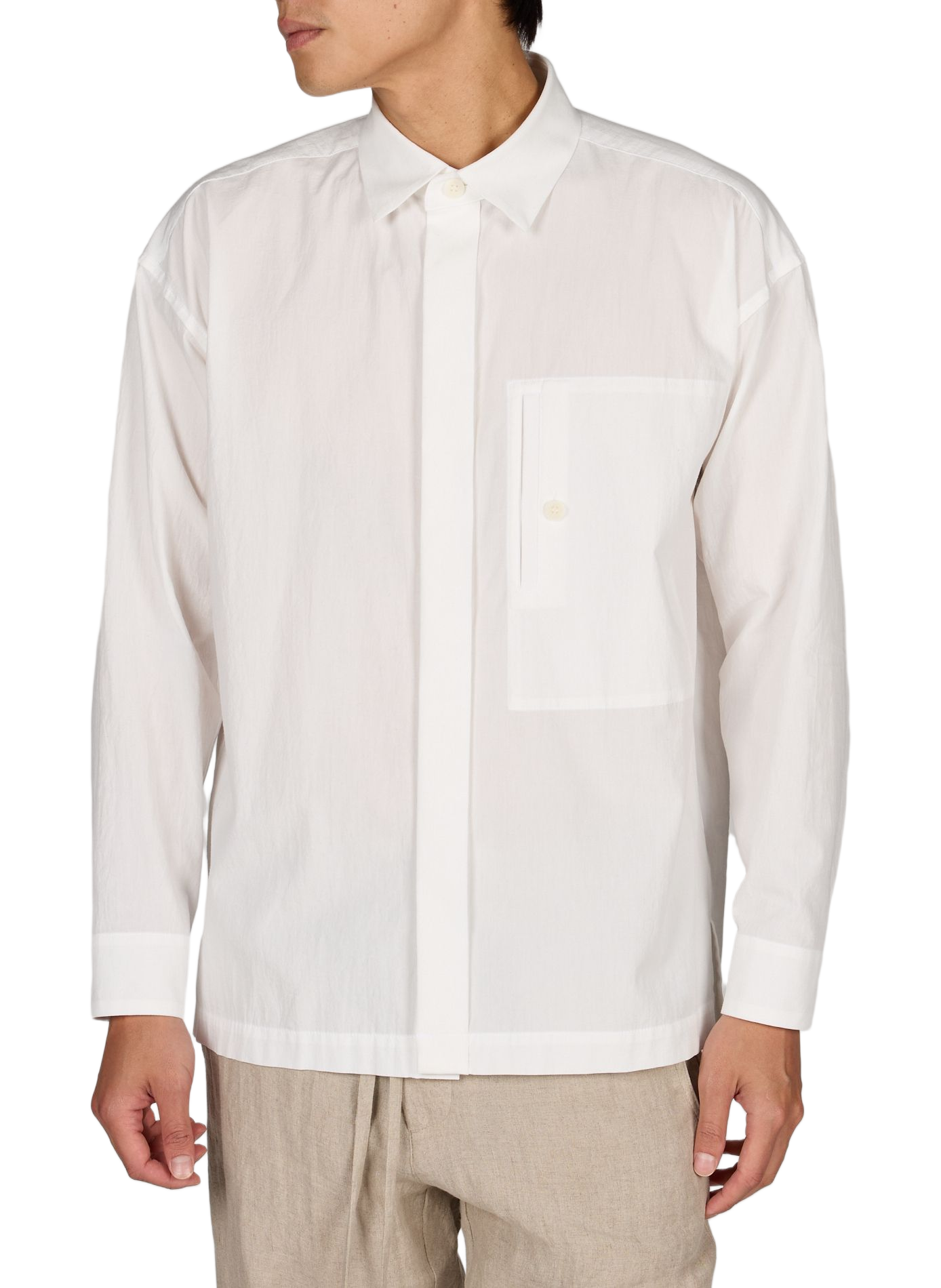 Chemise coupe droite en coton mélangé ISSEY MIYAKE Beige