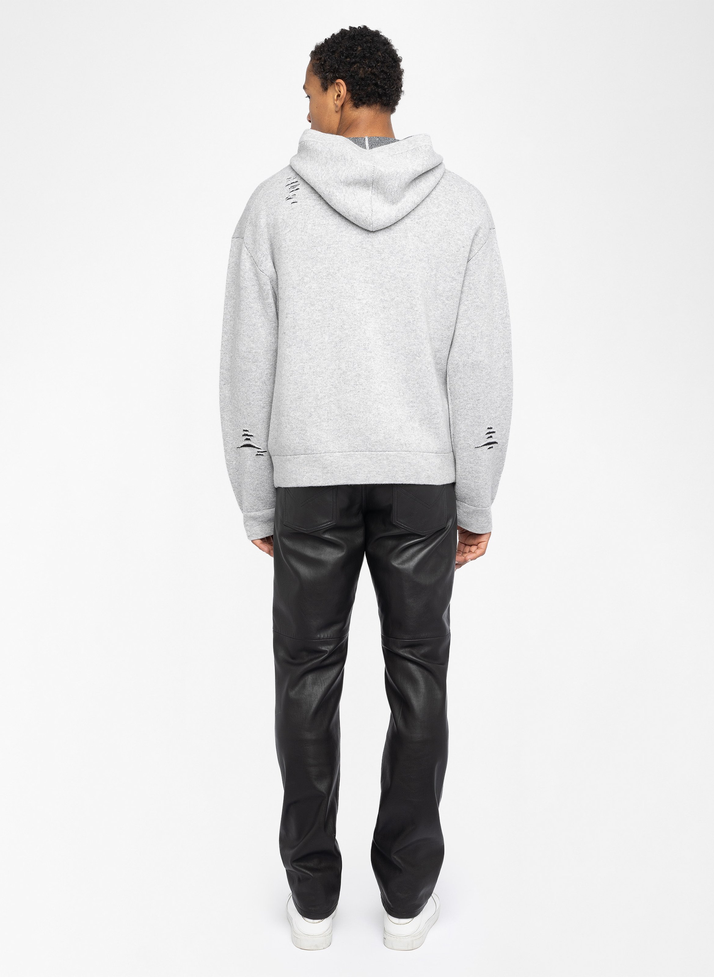Embroidered wool and cashmere straight-cut hoodie Malay. ZADIG&VOLTAIRE Grey