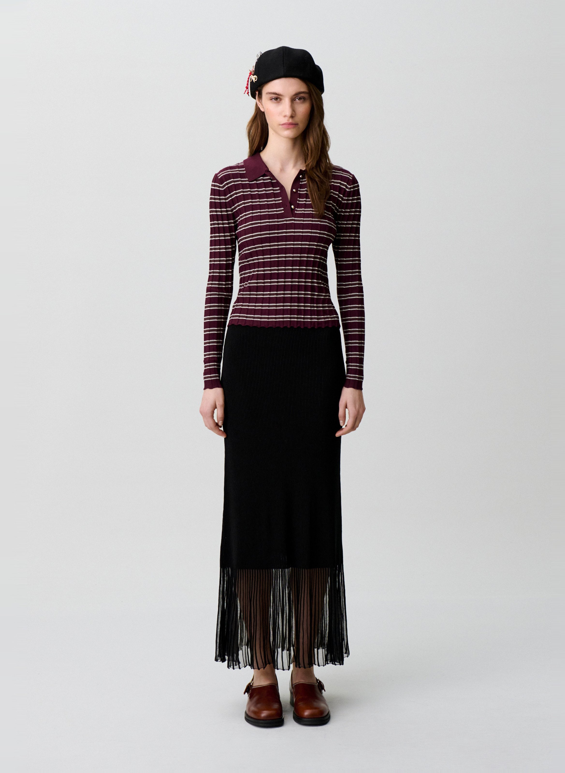 Jupe droite à franges CLAUDIE PIERLOT Noir