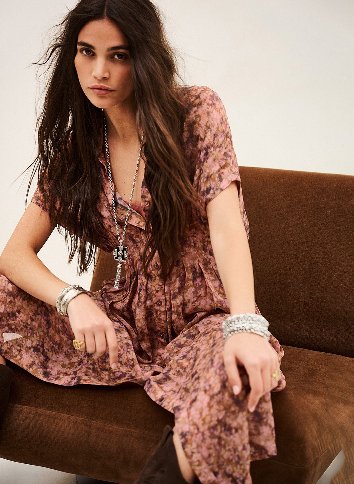 Robe longue ample imprimée adena BA&SH Rose