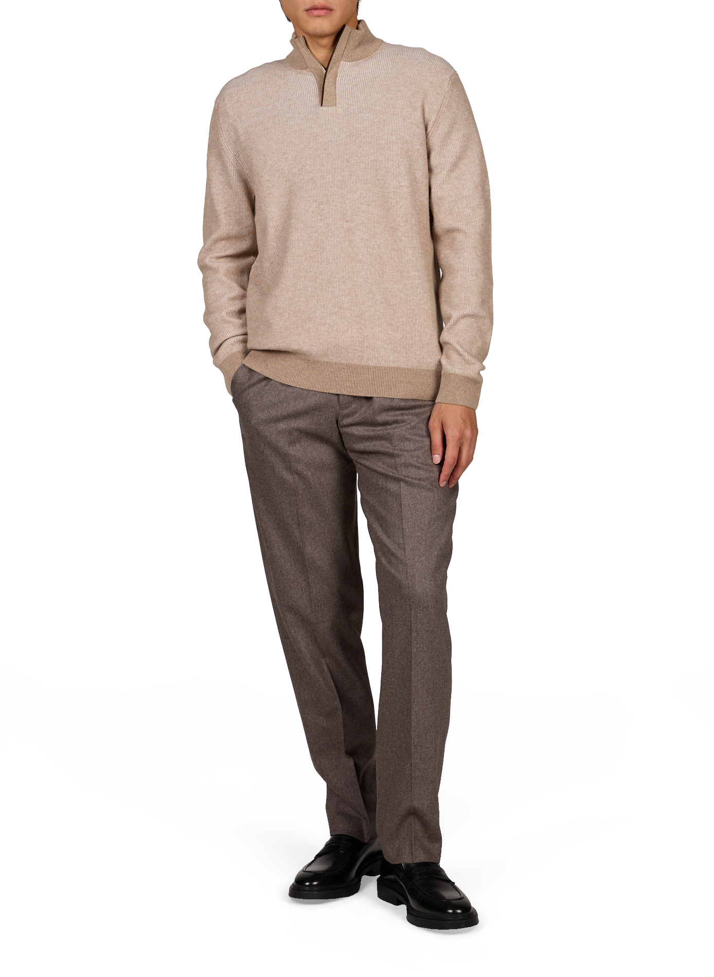 Straight fit high neck knitted sweater SLOWEAR Beige