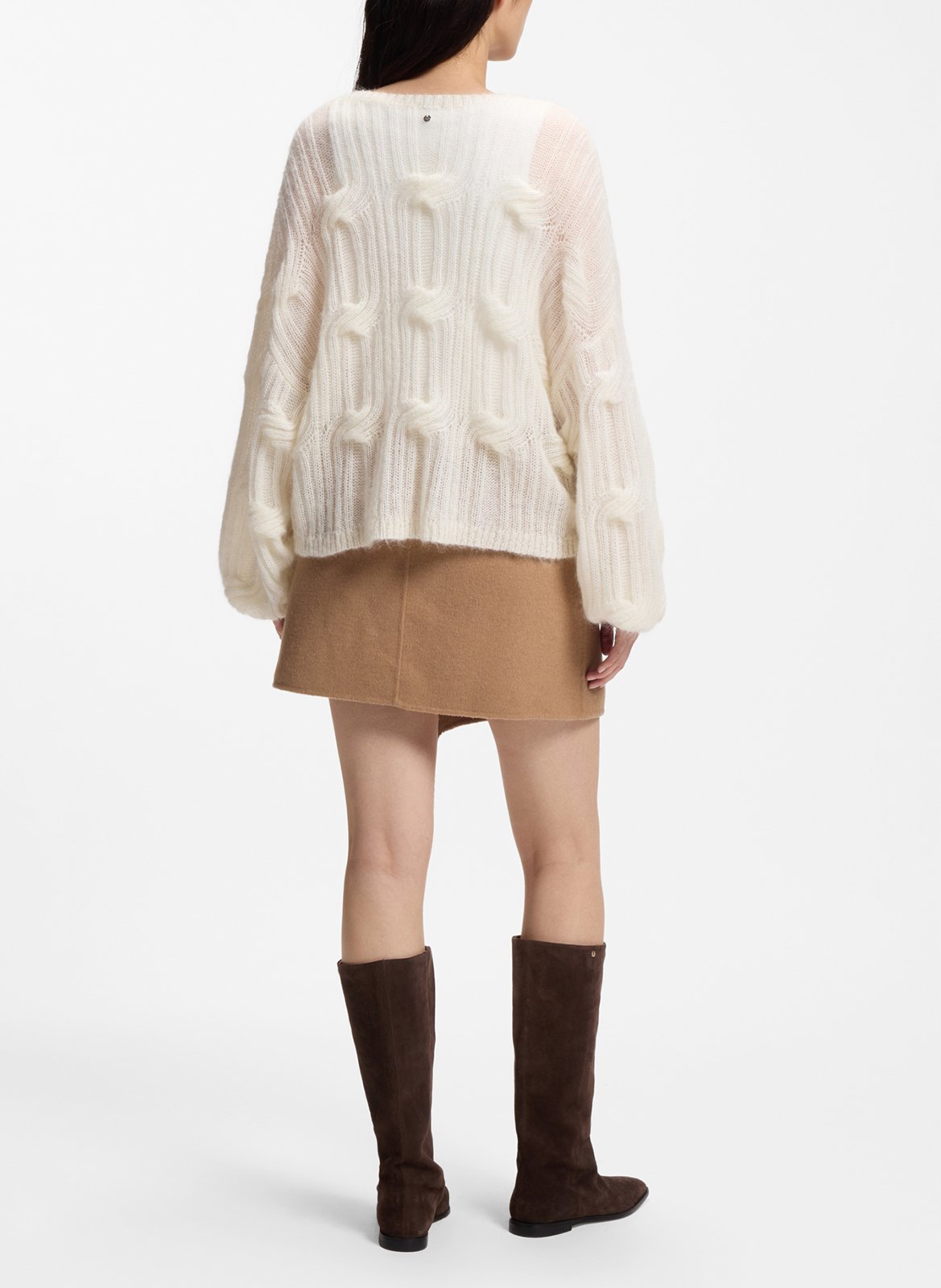 Pull ample col rond en laine mélangée BOSS Beige