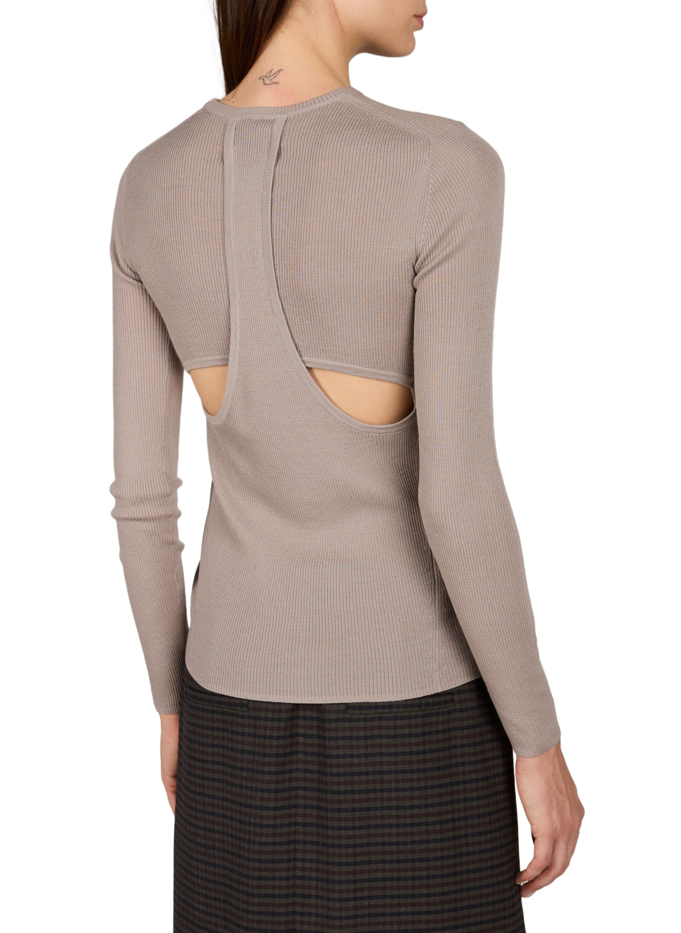 Straight wool sweater with round neckline and back cutouts TIBI Beige