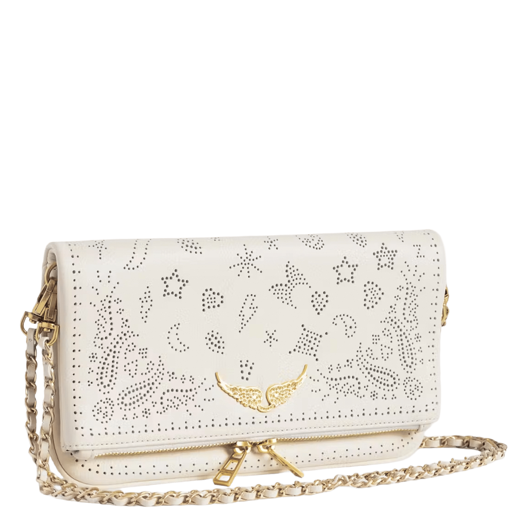 Sac bandoulière à strass en cuir rock ZADIG&VOLTAIRE Blanc