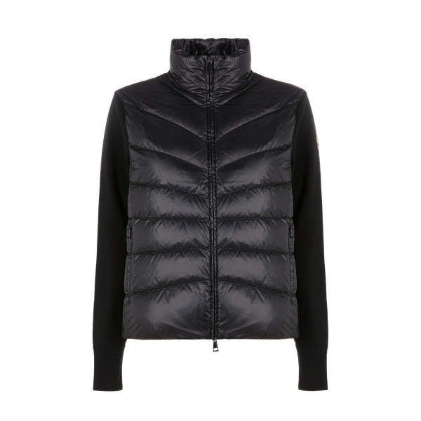 Moncler Down Jacket With Cotton Sleeves In Black