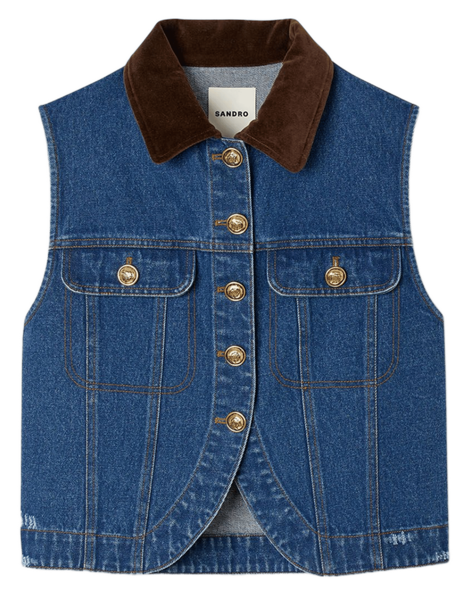 Blouson col classique en denim de coton SANDRO Bleu