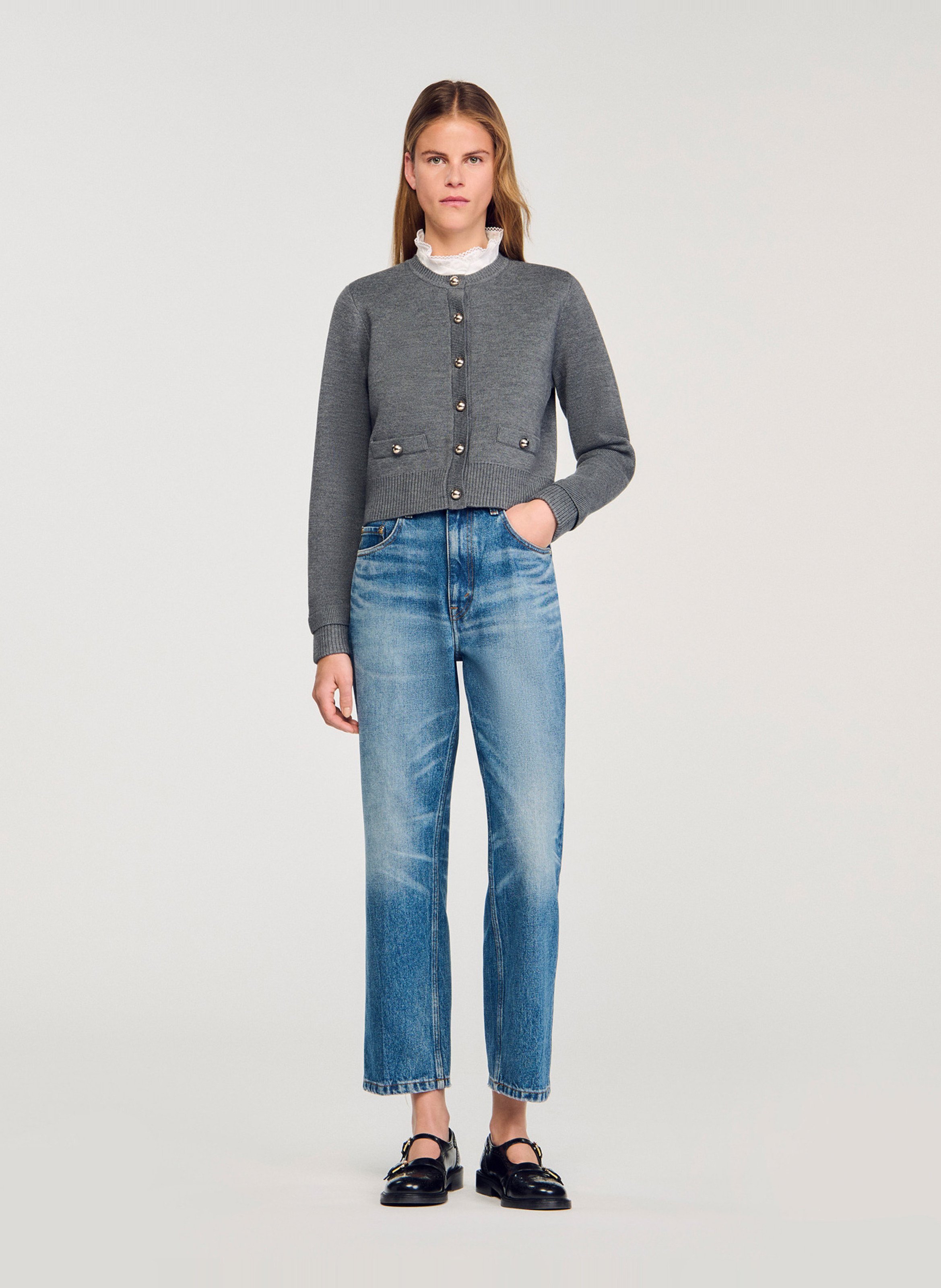 Gilet droit col rond Gris