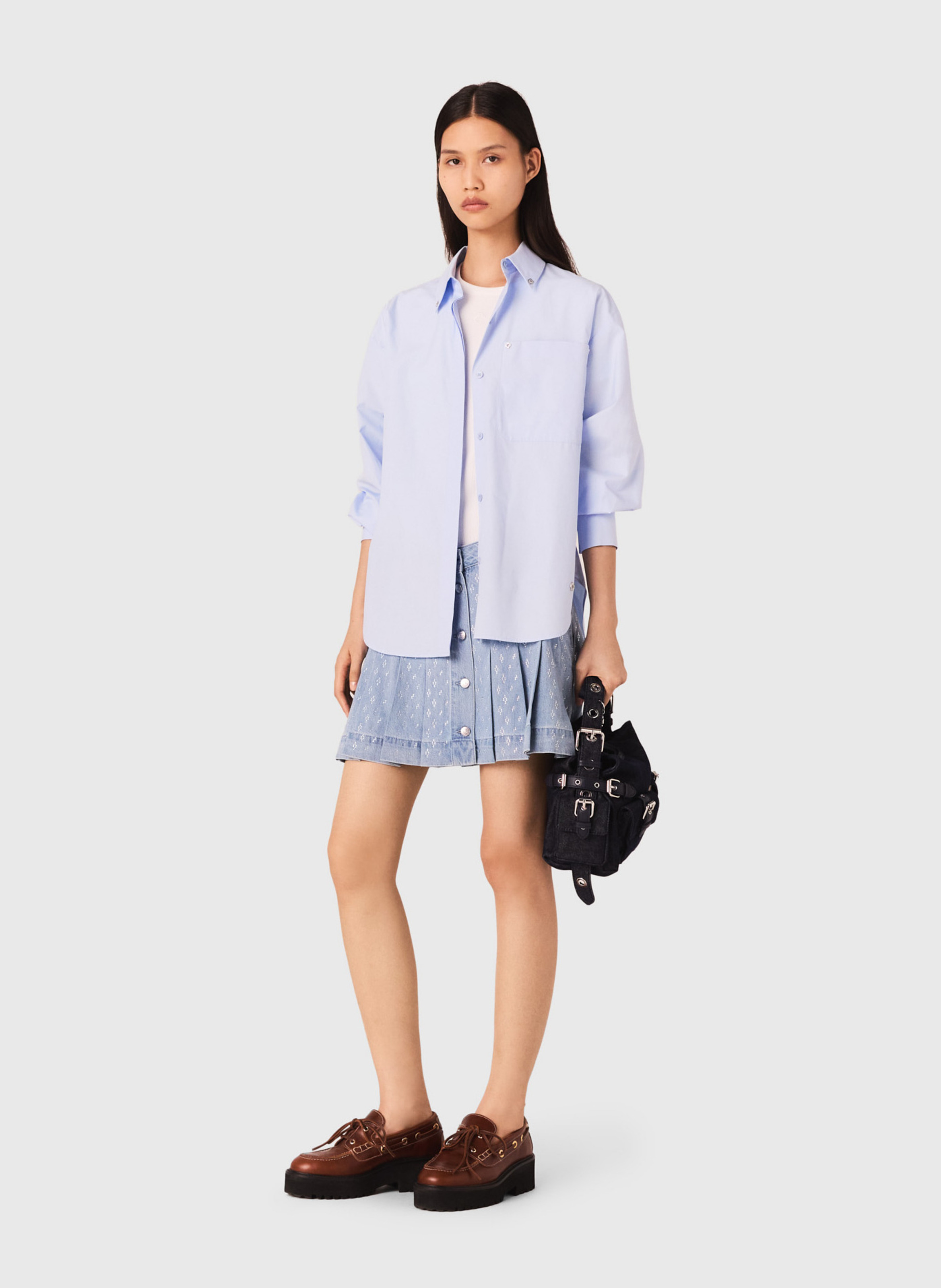 Jean droite plissée en coton MAJE Bleu