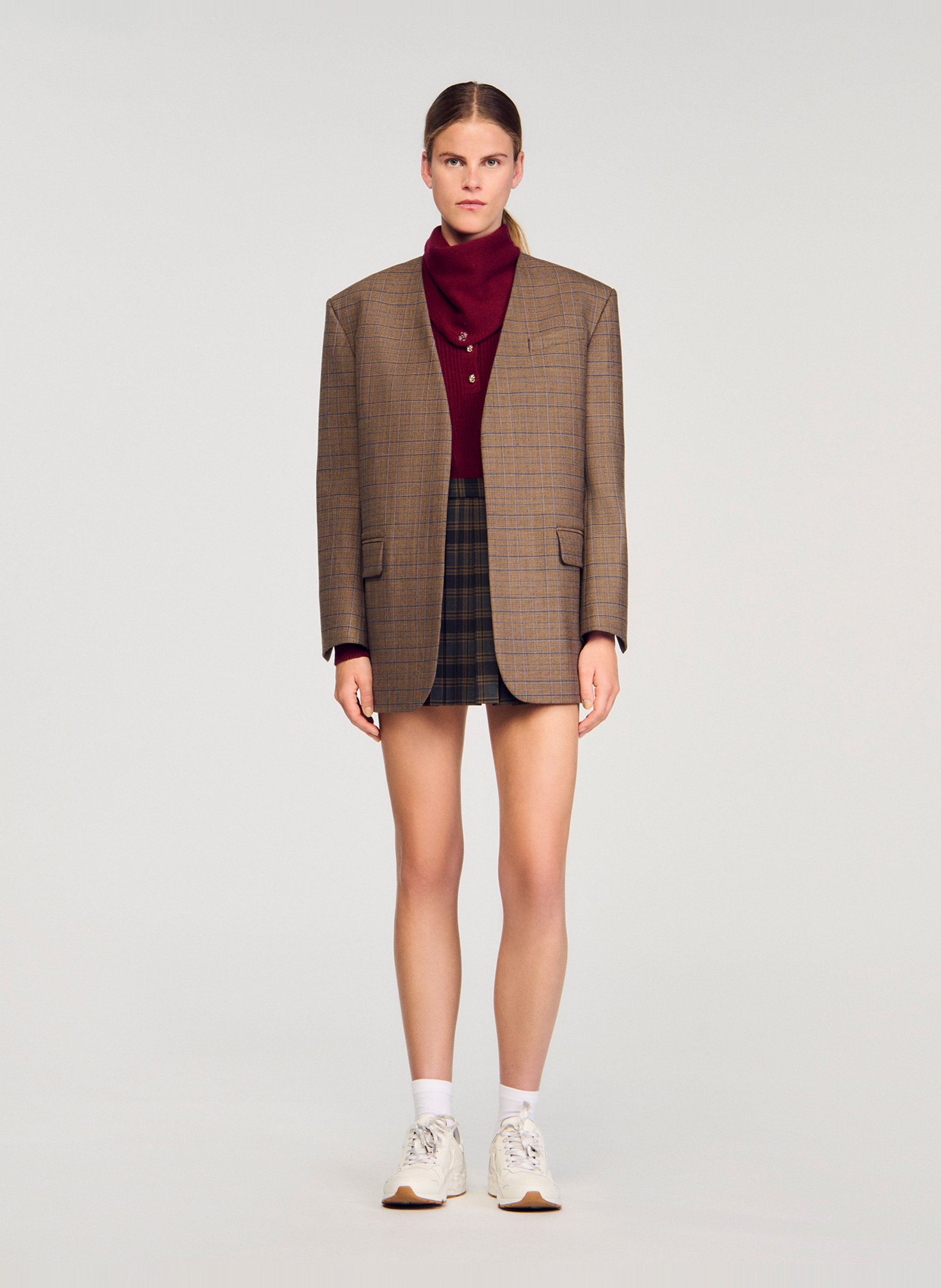 Pull oversize col rond en laine et cachemire Rouge