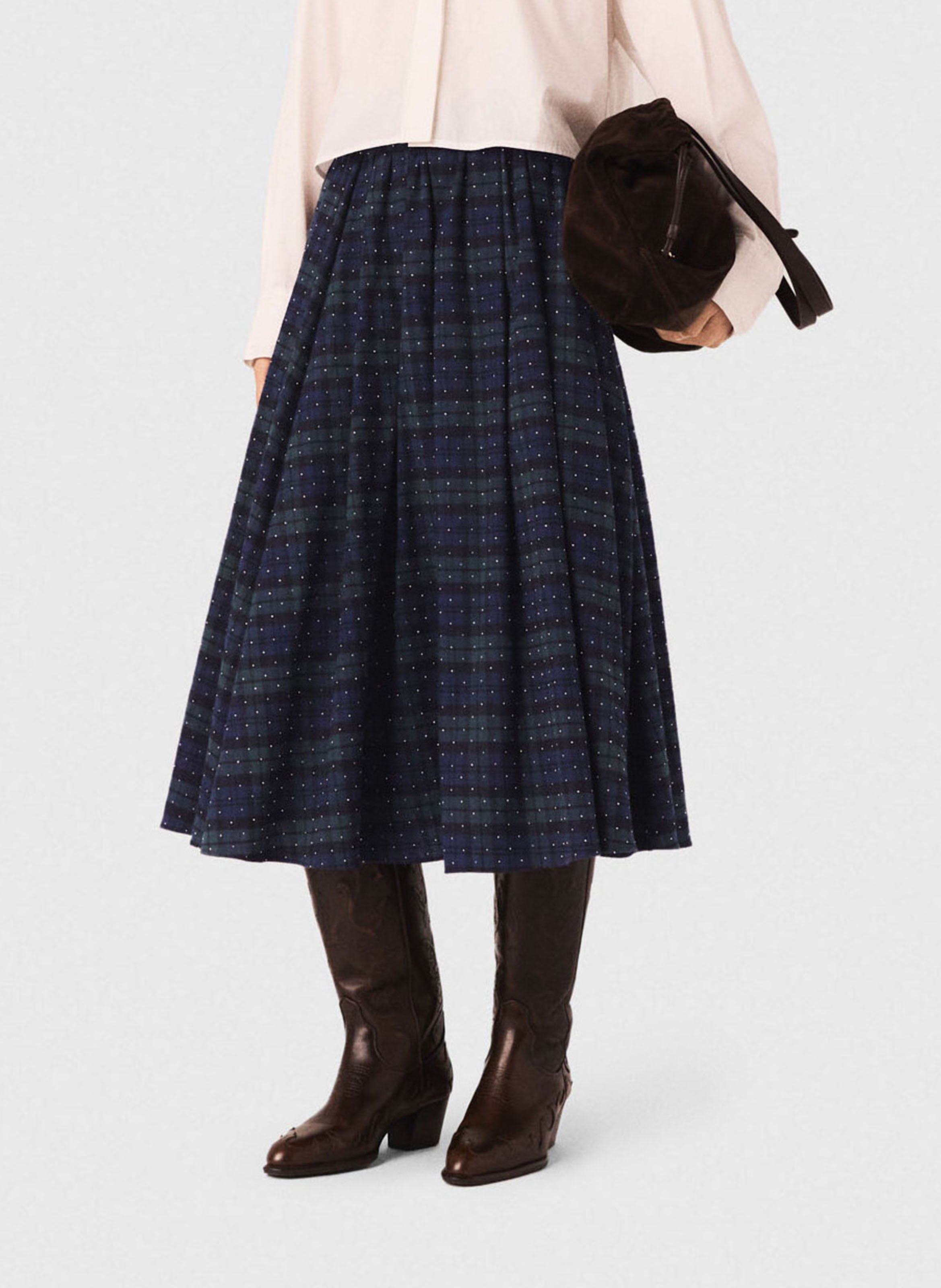 Jupe midi en coton MAJE Bleu