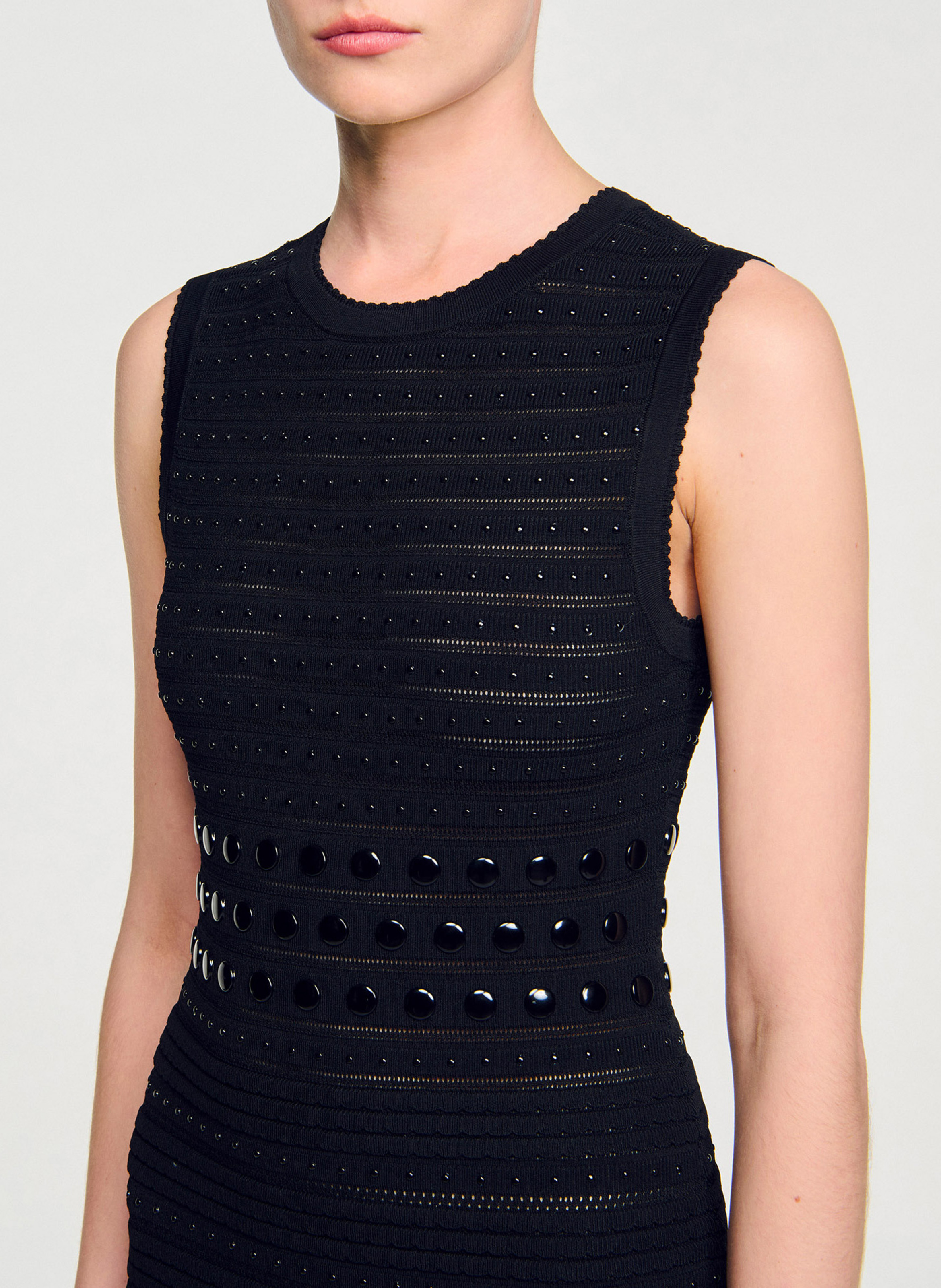 Robe midi moulante en maille col rond SANDRO Noir