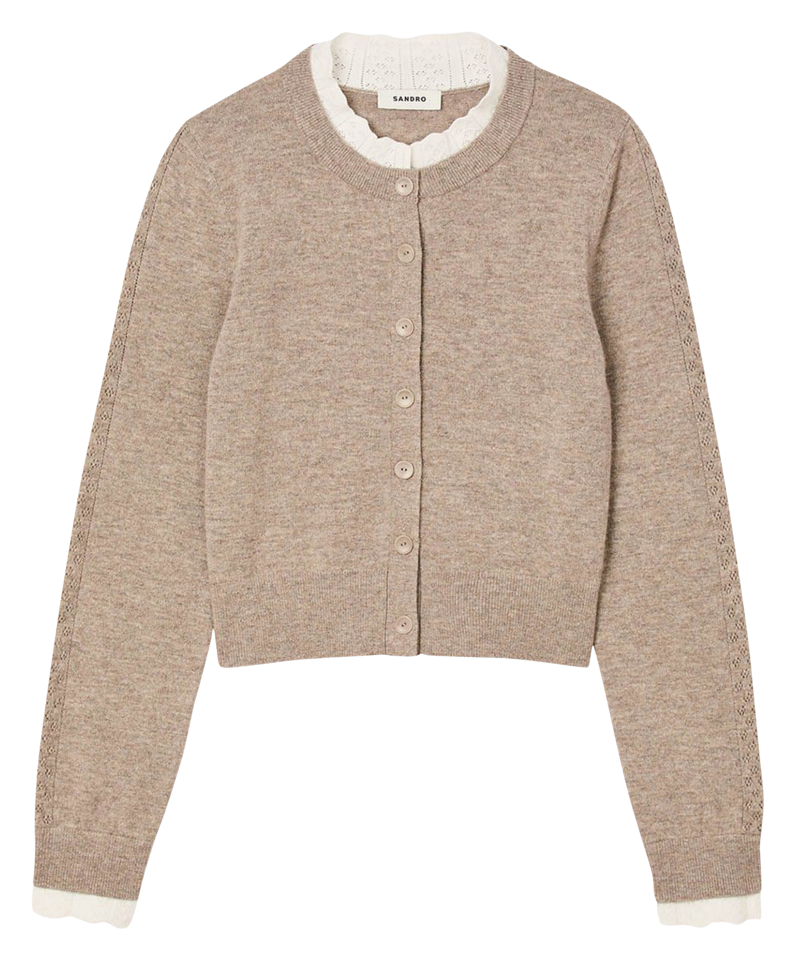 Cardigan court uni en laine mélangée SANDRO Beige
