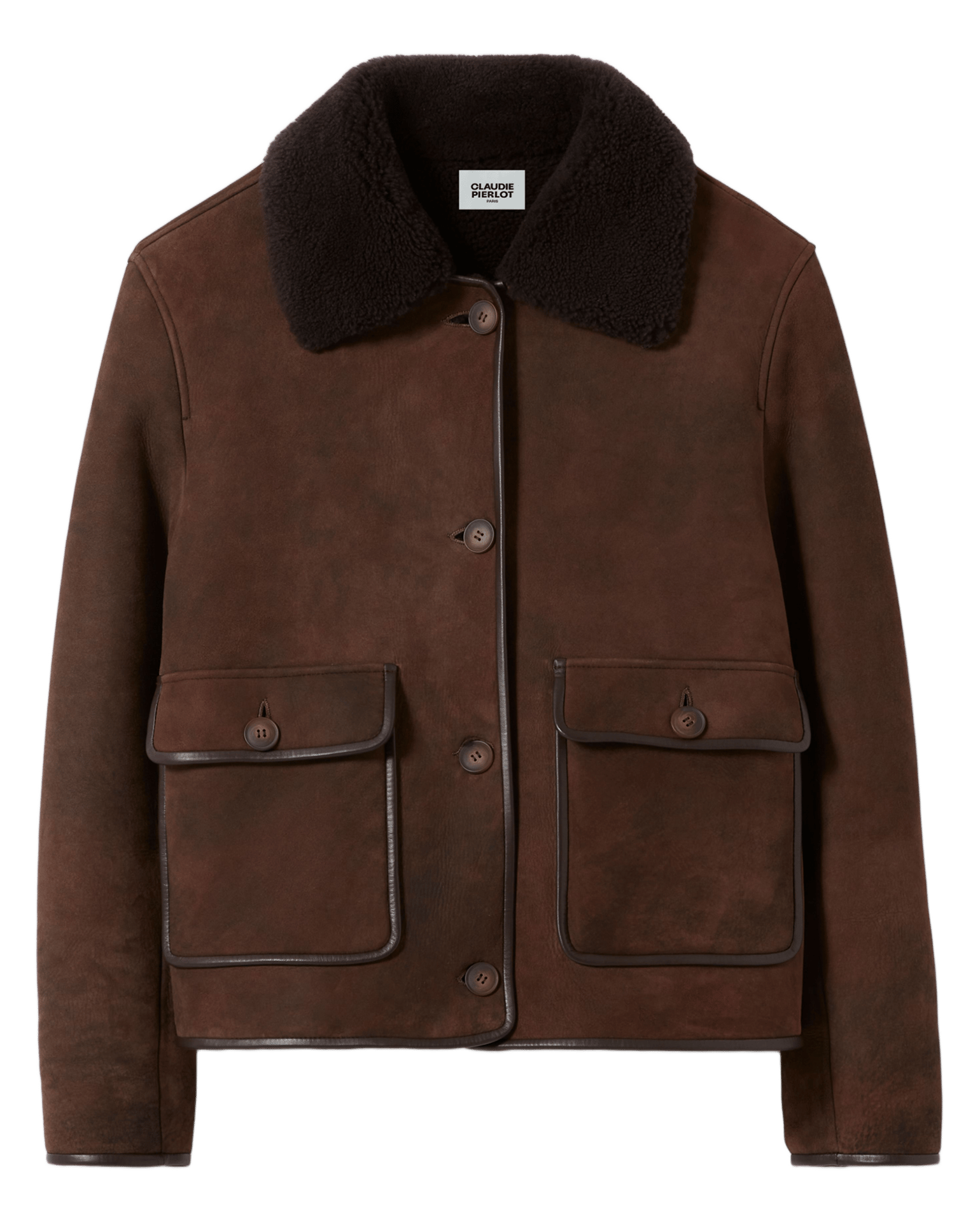 Veste oversize col classique en cuir florine CLAUDIE PIERLOT Marron