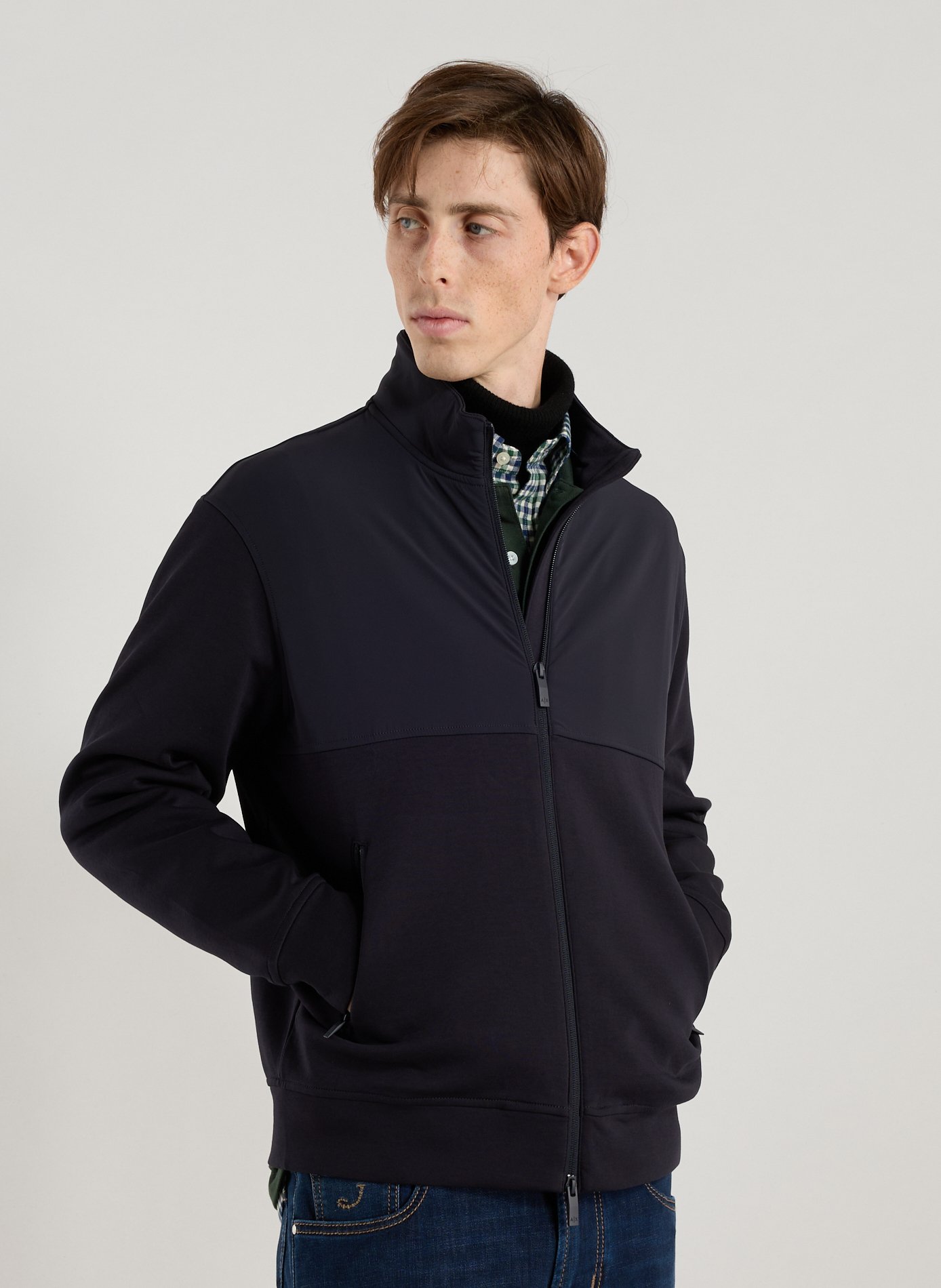 ARMANI EXCHANGE Sweatshirt droit bi matière en coton mélangé Bleu