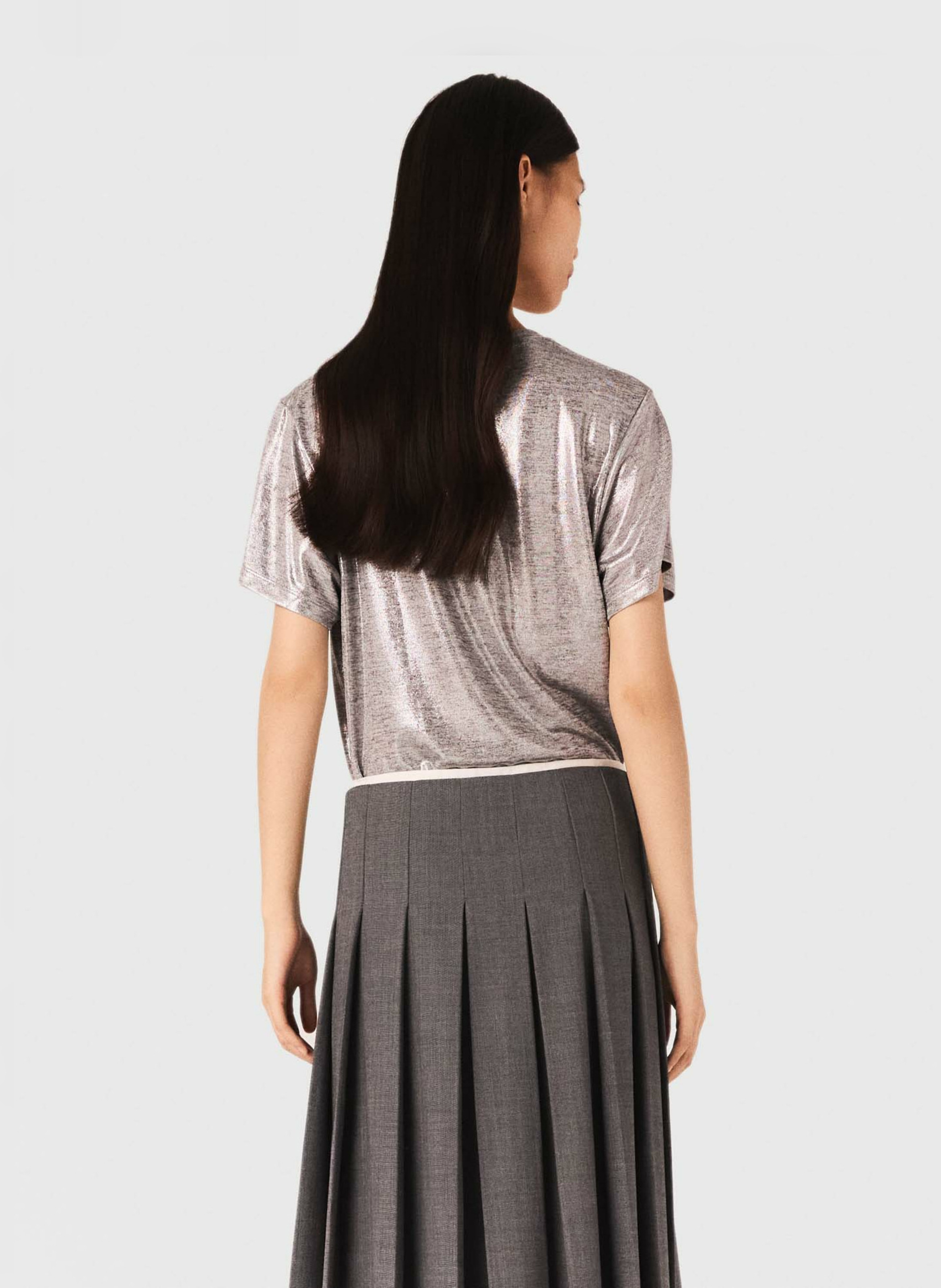 Tee-shirt droit col rond lamé MAJE Argent