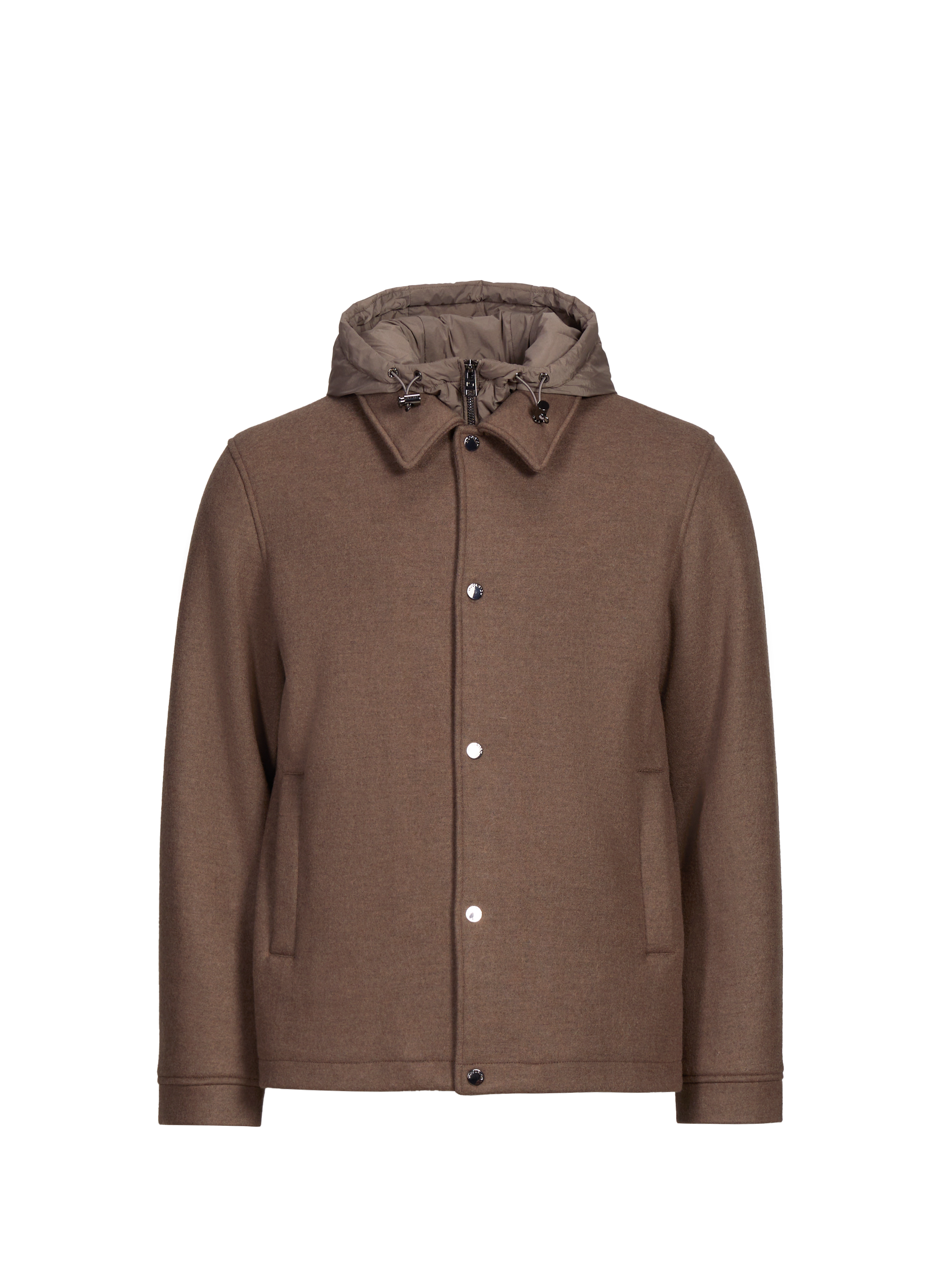 Hooded jacket in blended wool and cotton. WOOLRICH Brown
