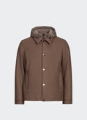 Hooded jacket in blended wool and cotton. KNITTED WOOL SHIRT JACKET Falcon