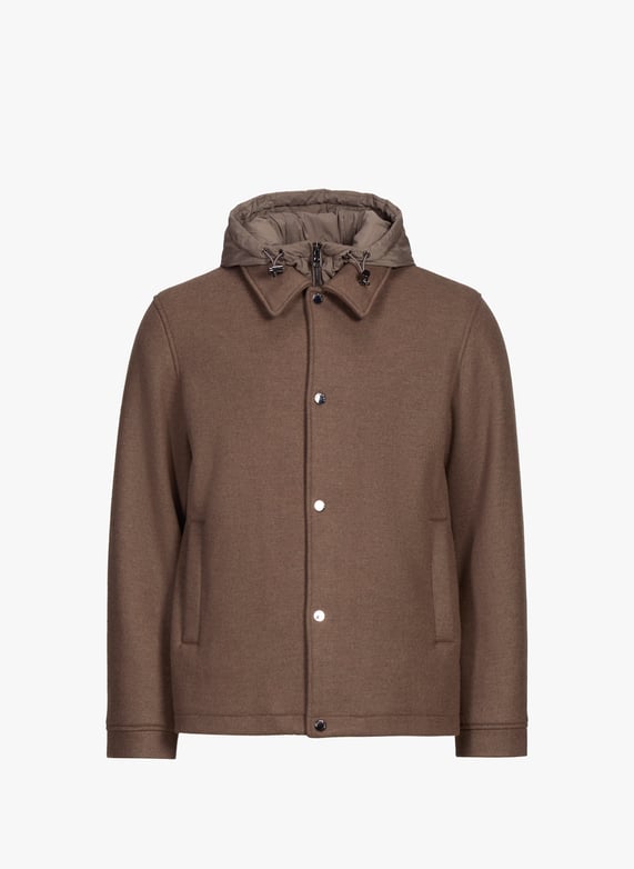 Hooded jacket in blended wool and cotton. | Brown by WOOLRICH Hooded jacket in blended wool and cotton. Brown