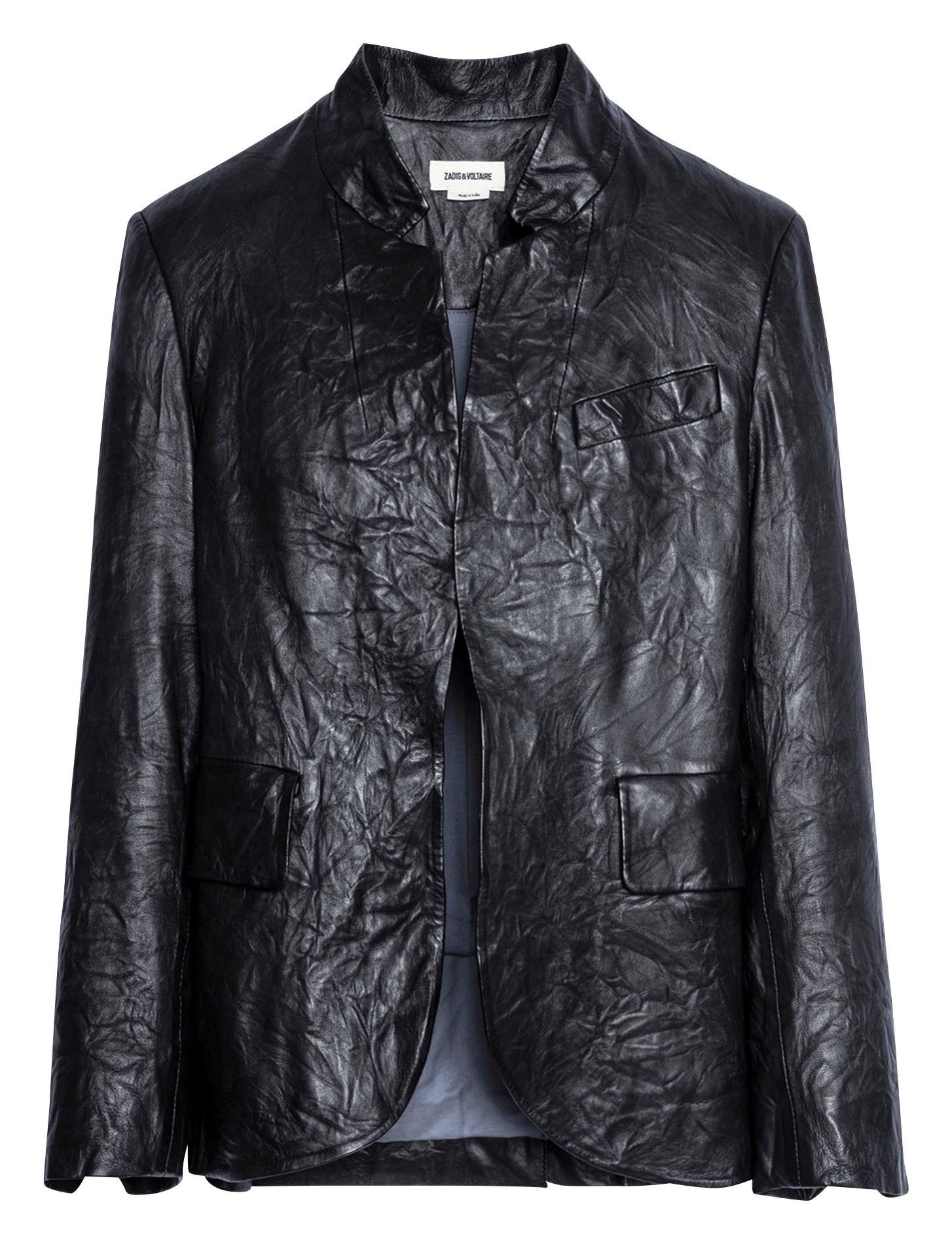 Veste col montant en cuir froissé verys ZADIG&VOLTAIRE Noir