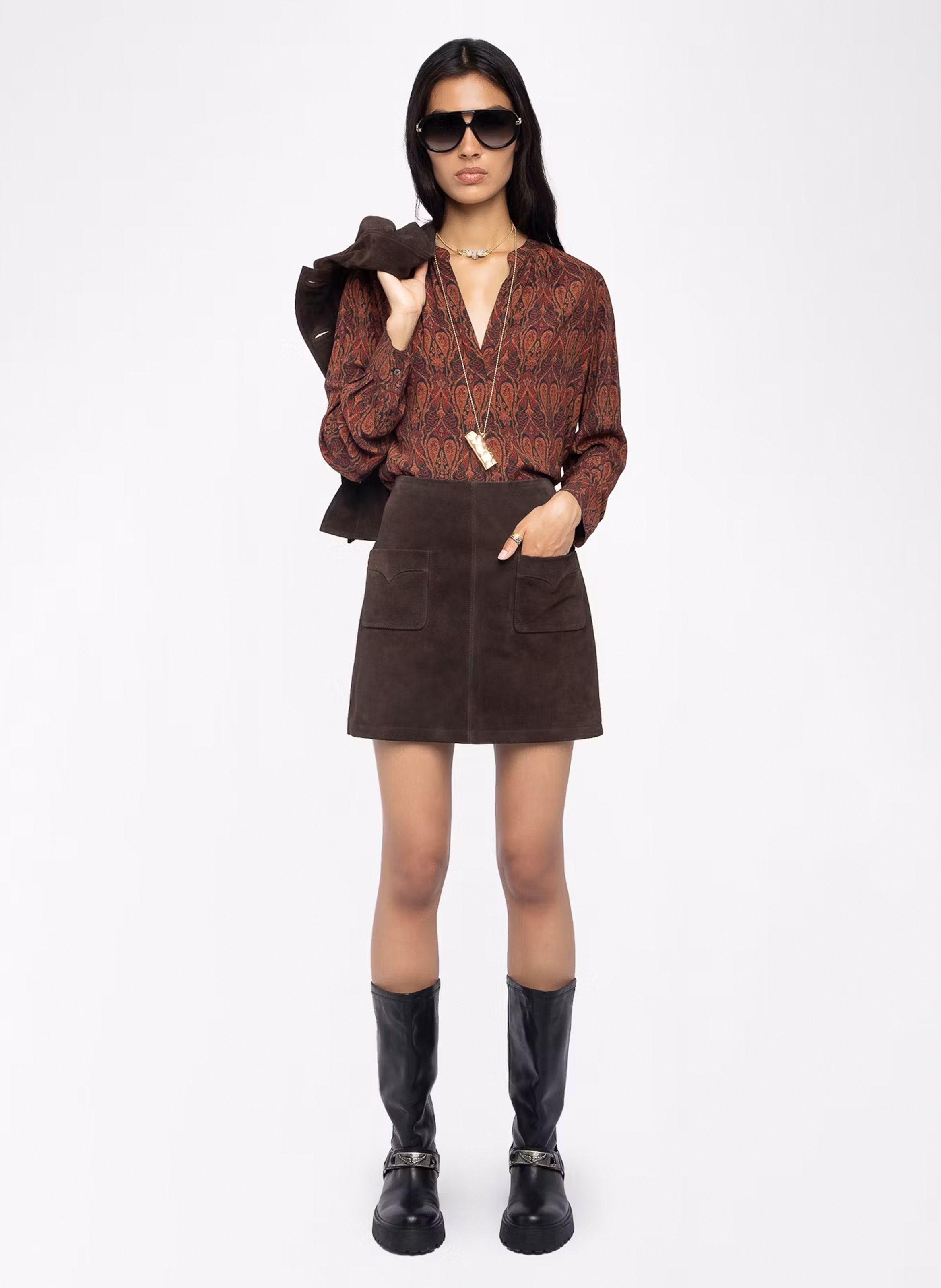 Blouse col tunisien imprimée tink ZADIG&VOLTAIRE Noir