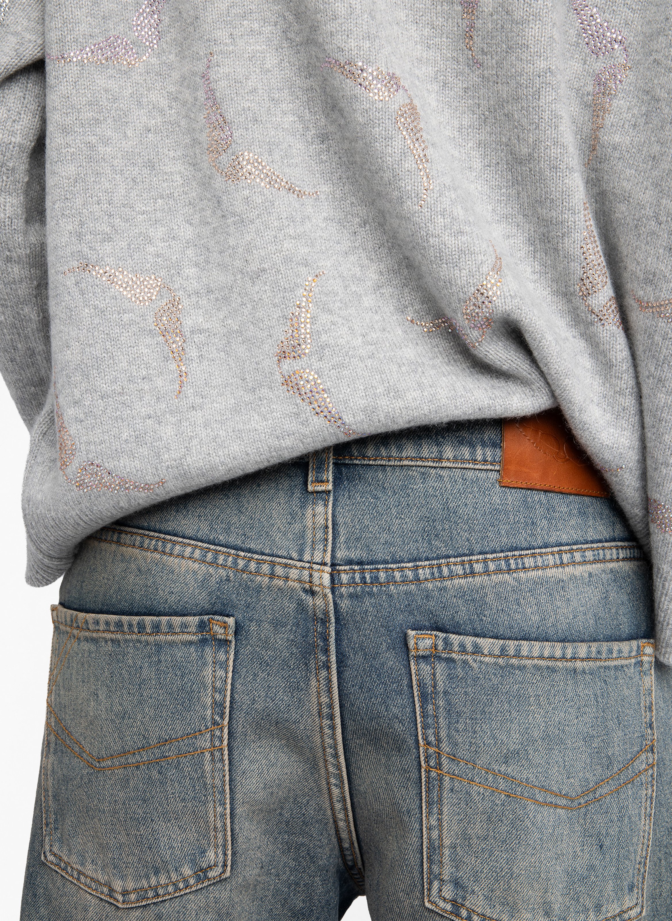 Pull droit col rond en cachemire imprimé markuz ZADIG&VOLTAIRE Gris