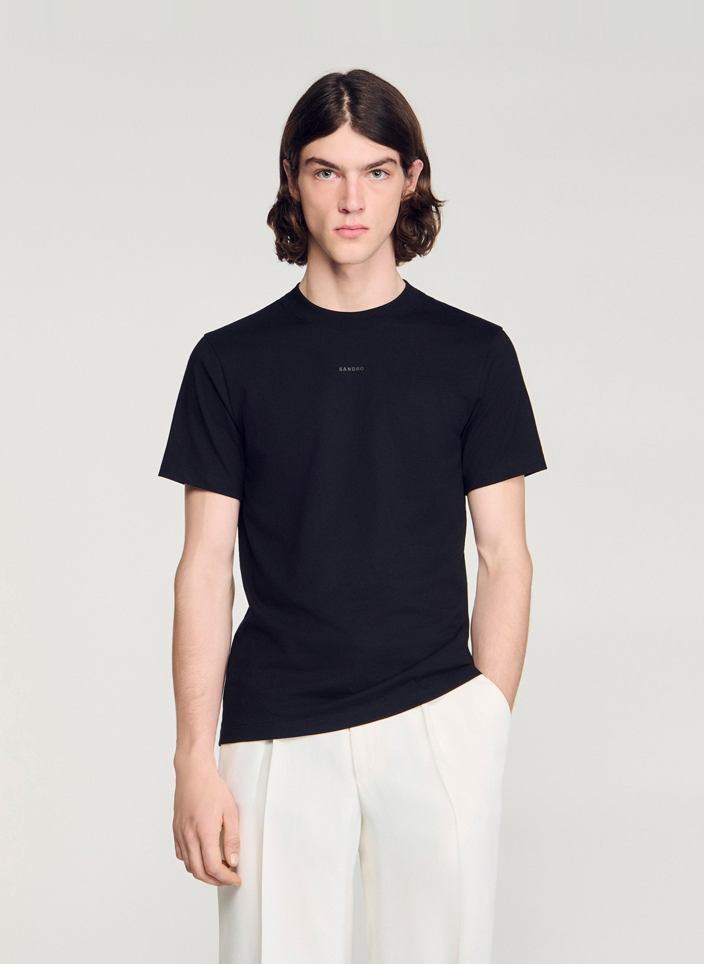Tee-shirt col rond en coton SANDRO Noir
