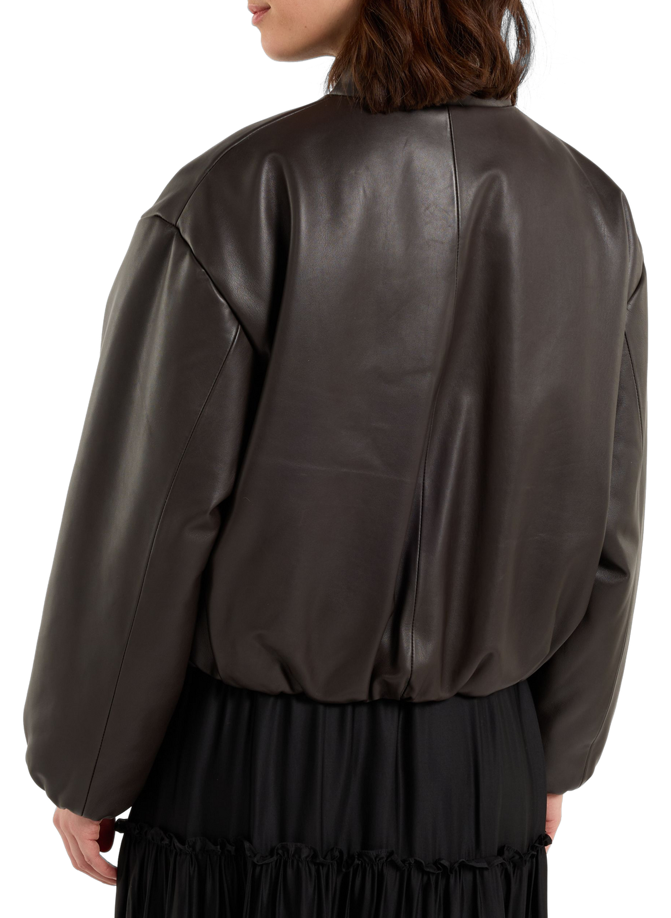 Short leather bomber jacket with padding SAISON 1865 Brown