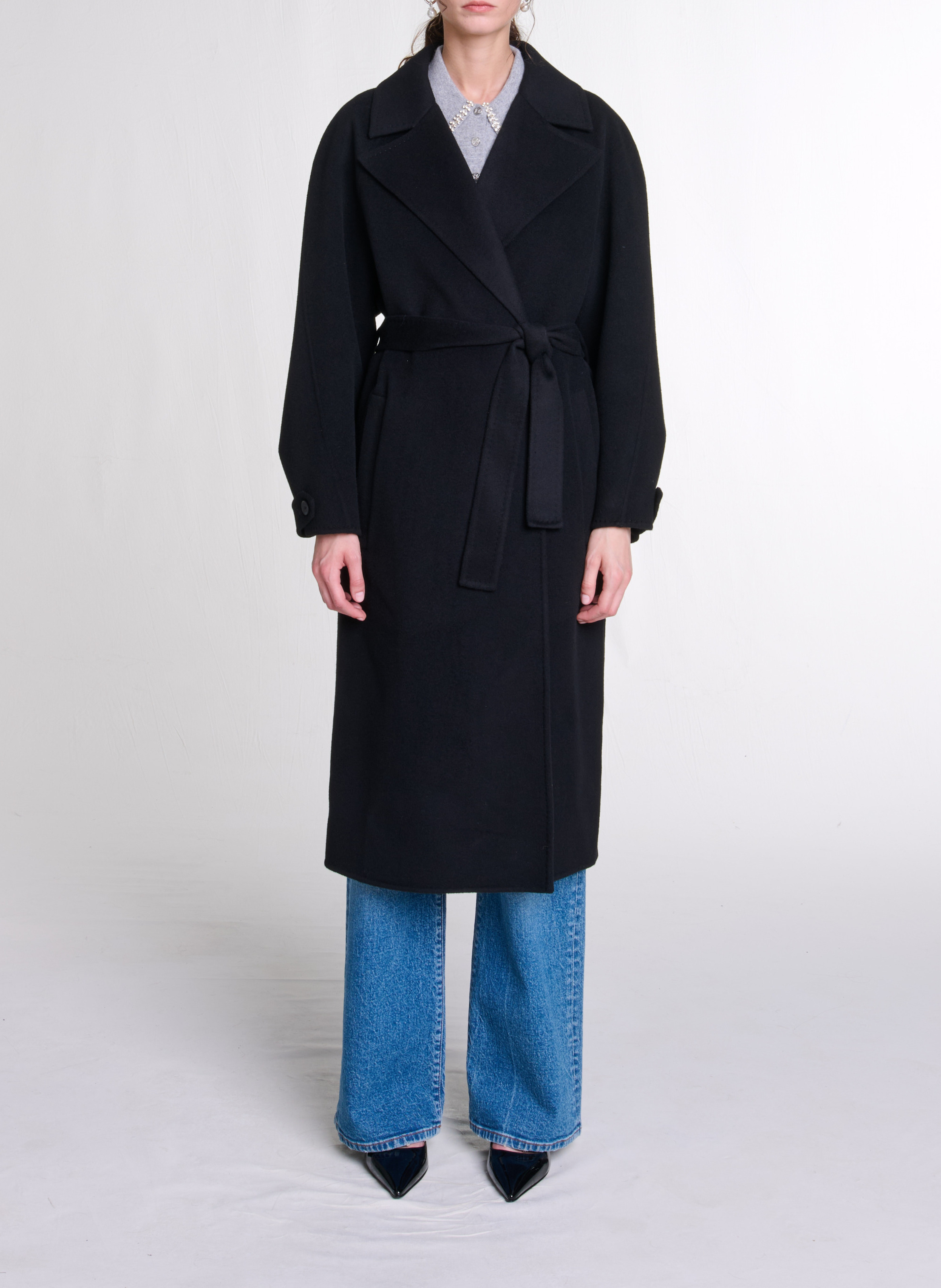 Manteau mi-long double face en laine mélangée MAJE Noir