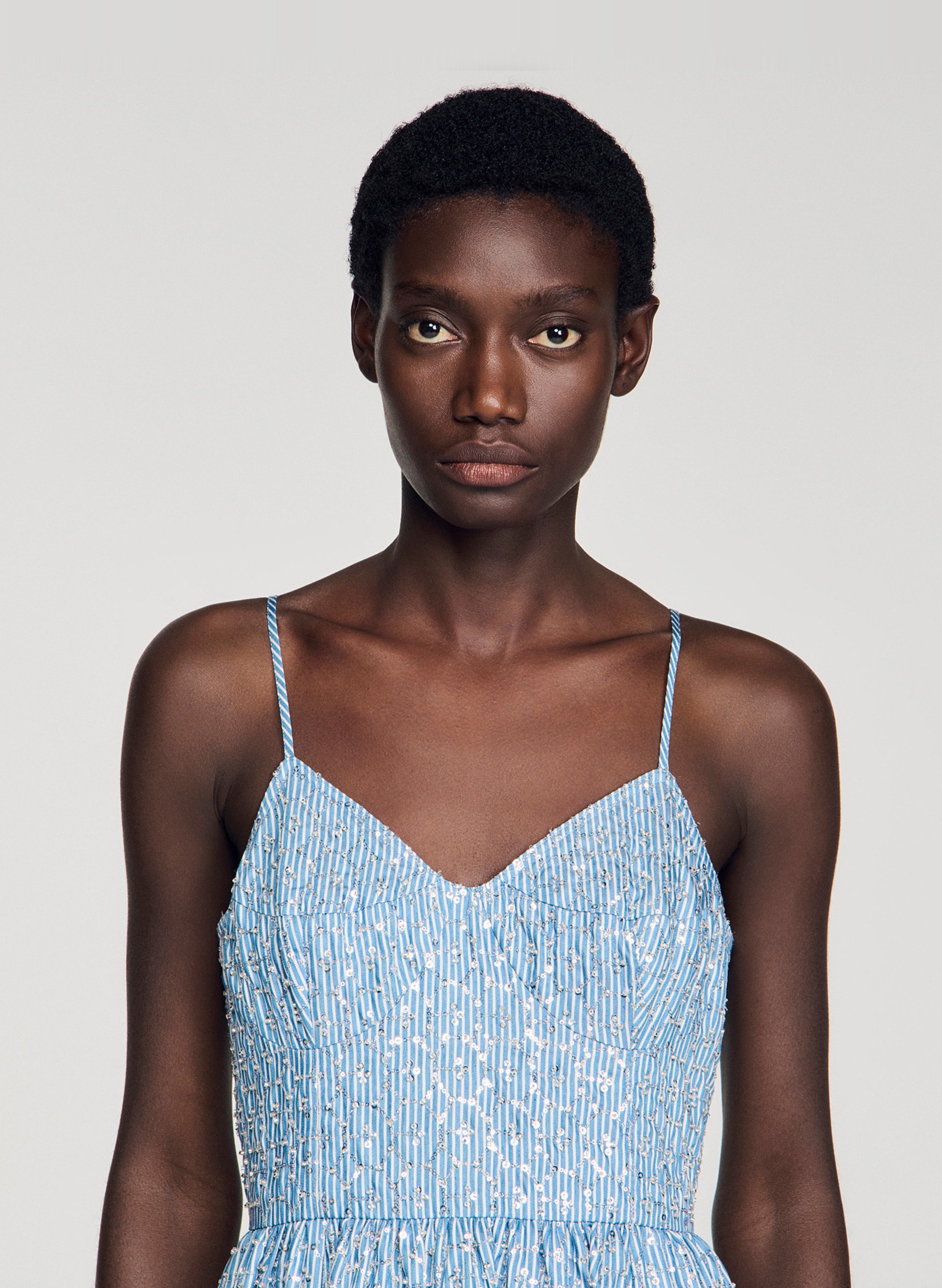 Robe midi col v SANDRO Bleu