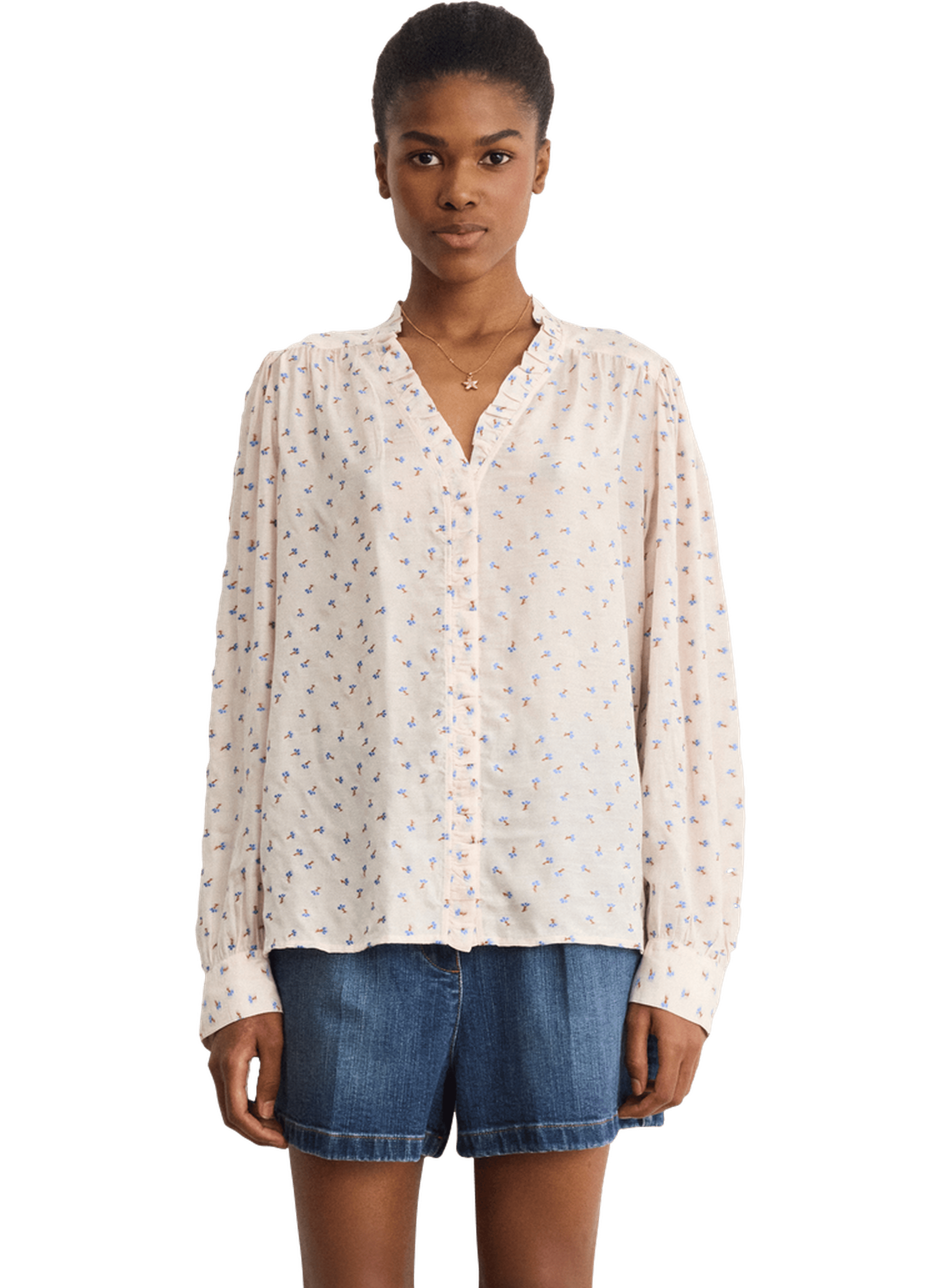 Chemise à volants et jacquard - chaima PABLO Beige