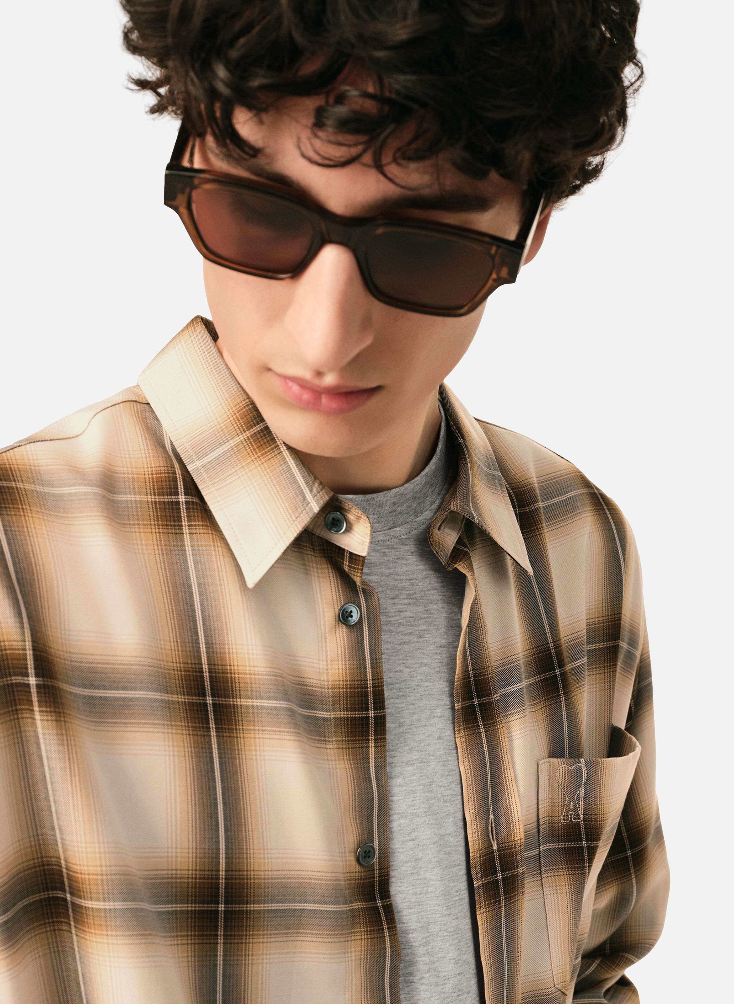 Chemise boxy à carreaux ami de coeur en toile AMI PARIS Beige