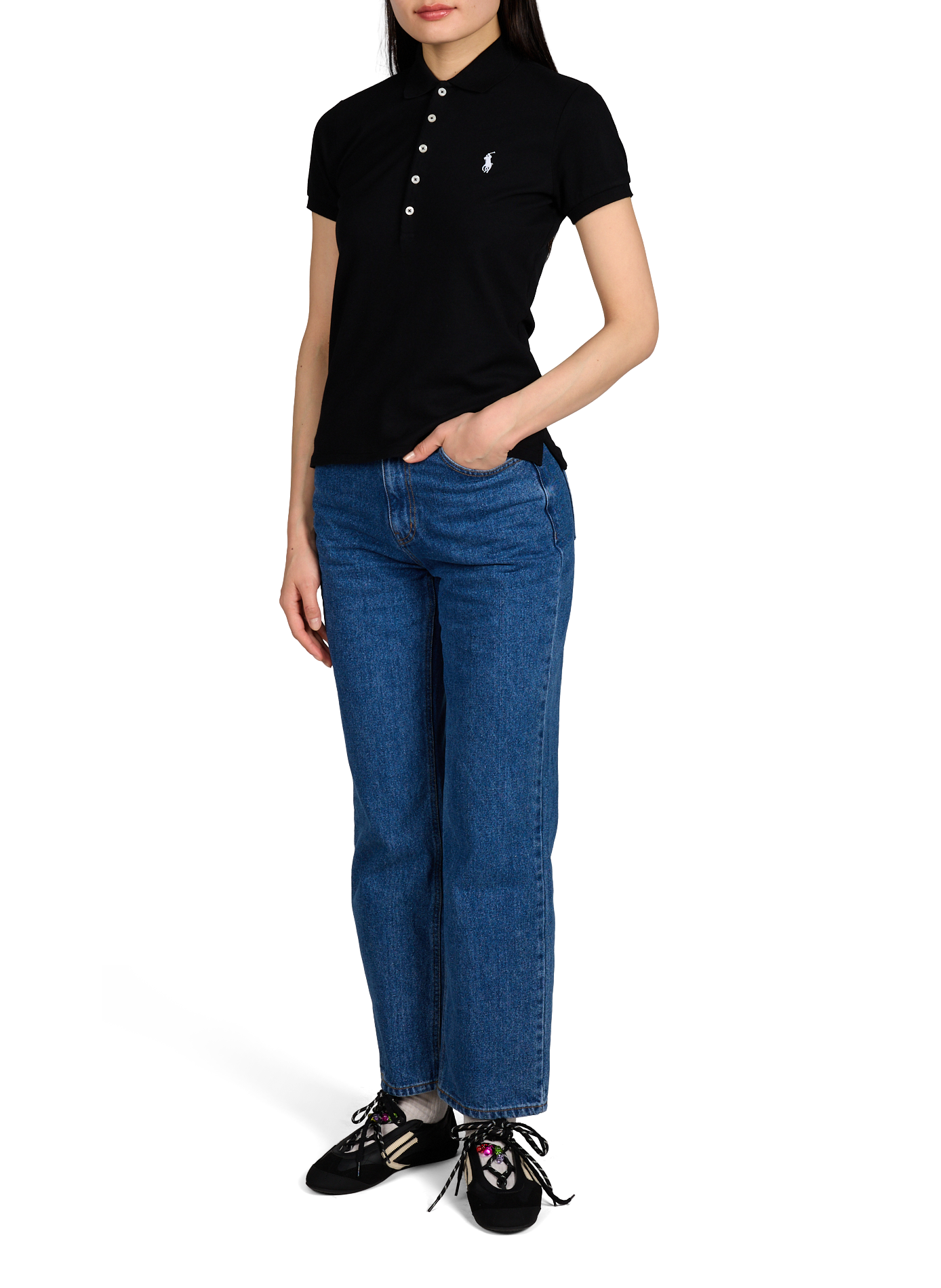 Polo manches courtes à logo en coton mélangé POLO RALPH LAUREN Noir