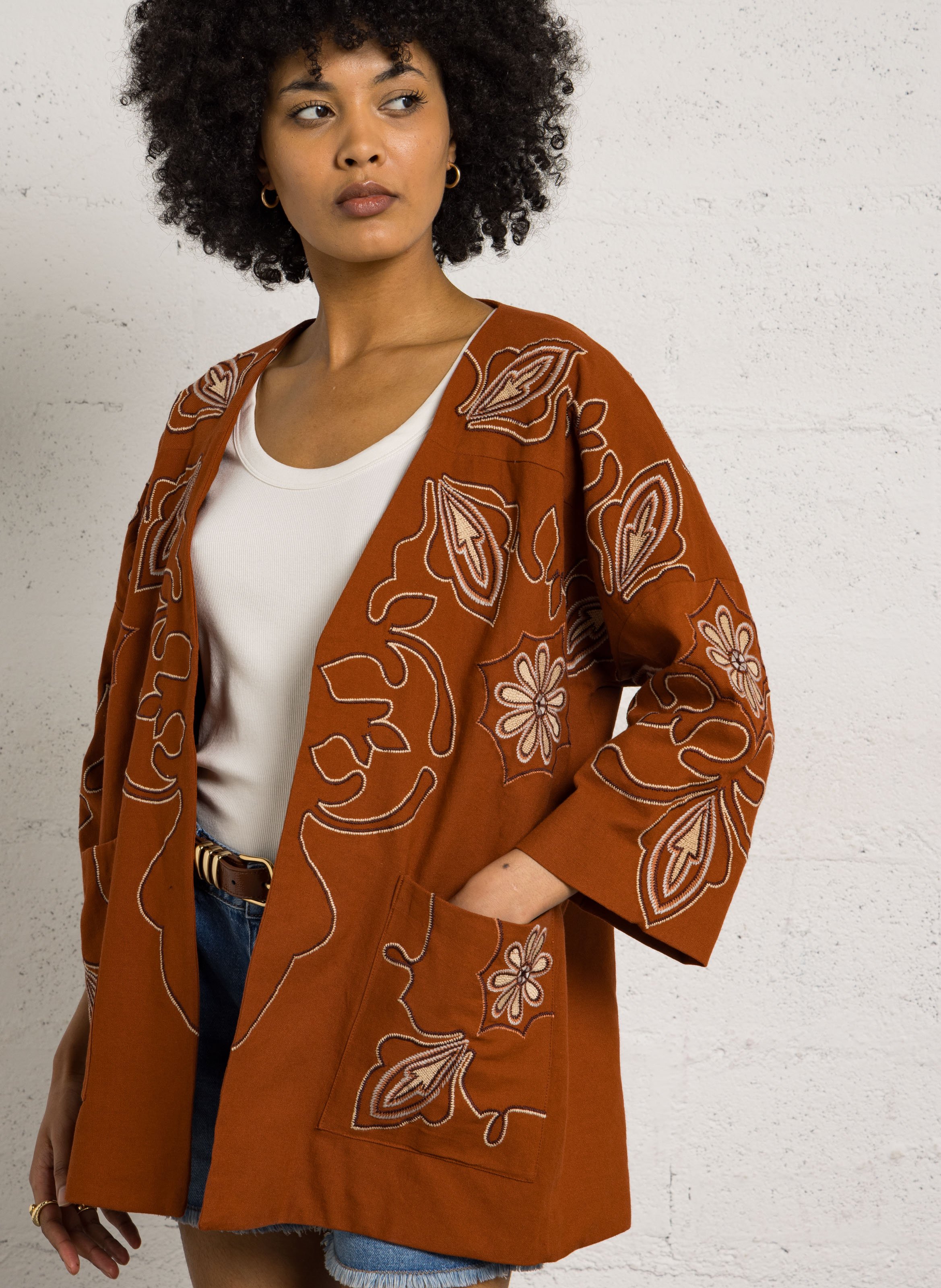 Veste droite manches 3/4 brodée virginia MAISON 123 Rouge