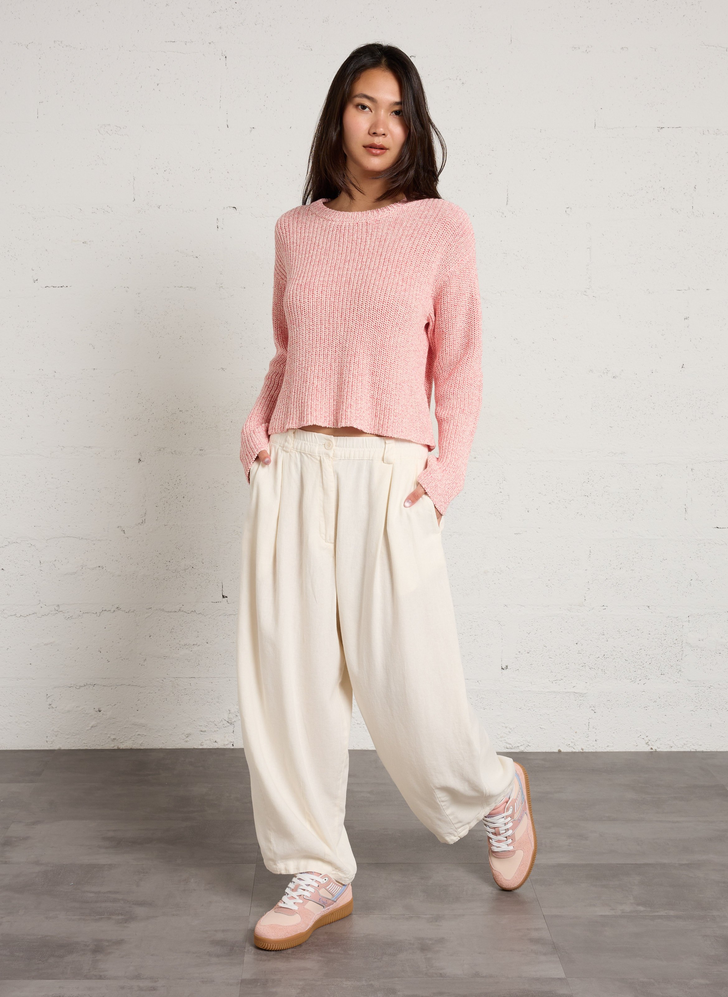 Pull droit col rond en coton bio twily AMERICAN VINTAGE Rose