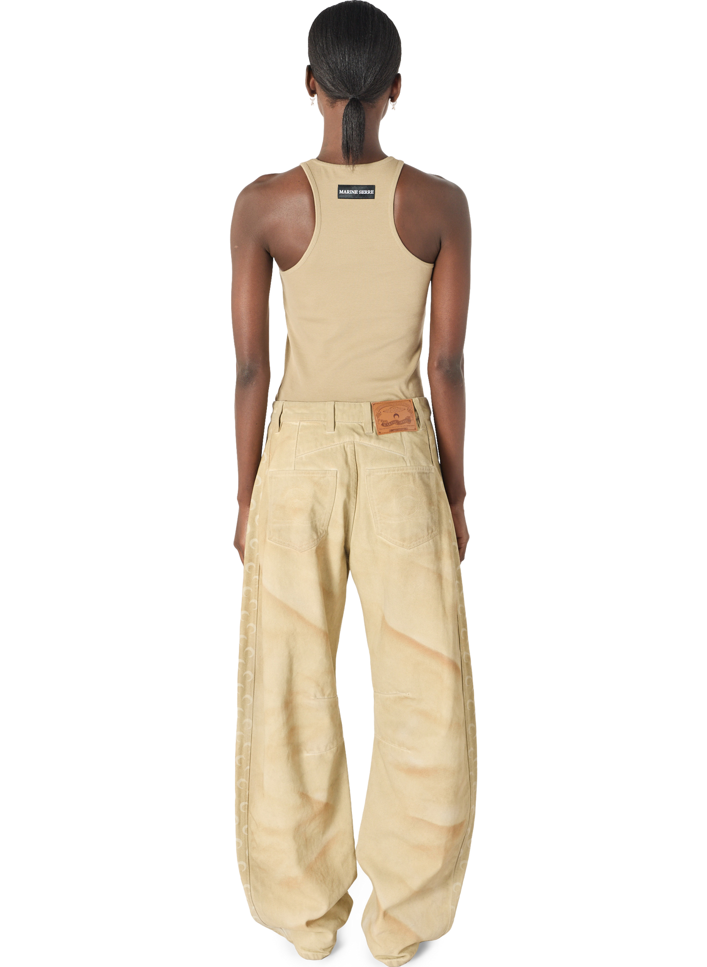 Débardeur logo moon en jersey côtelé de coton biologique MARINE SERRE Beige