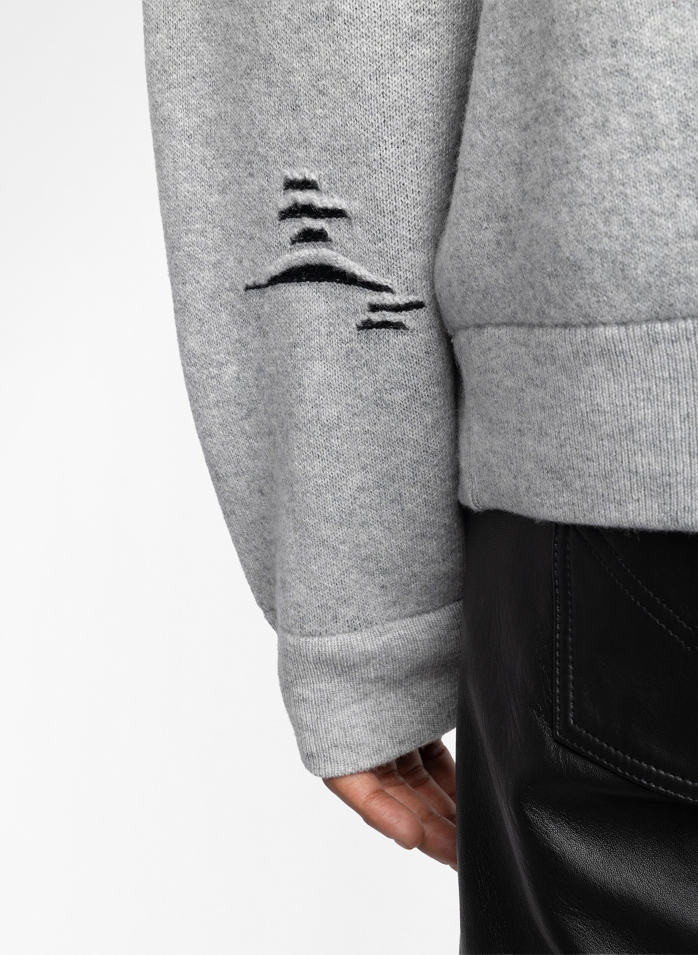 Embroidered wool and cashmere straight-cut hoodie Malay. ZADIG&VOLTAIRE Grey