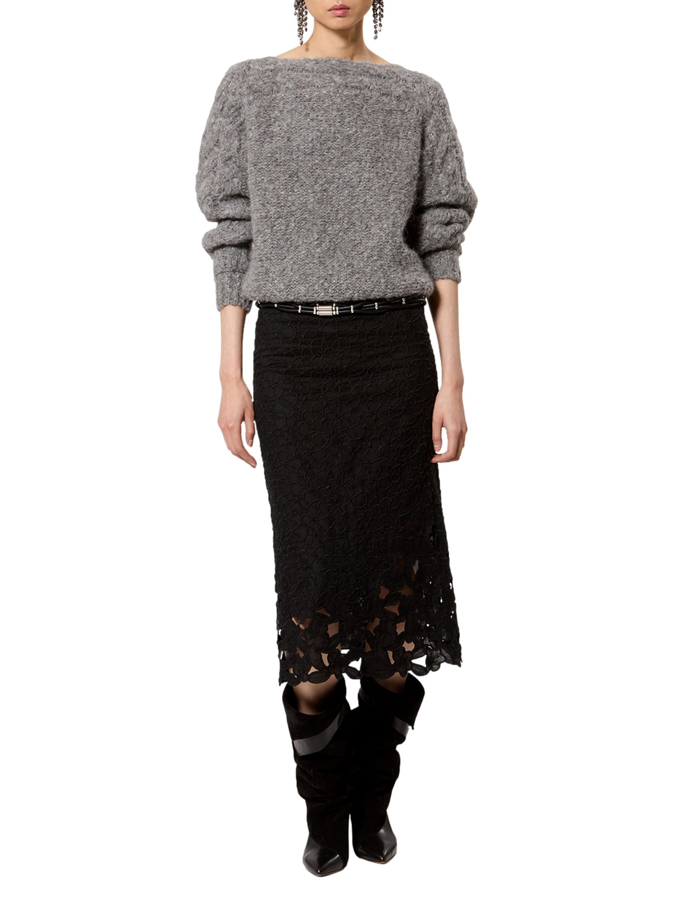 Jupe midi brodée Ryesha ISABEL MARANT Zwart