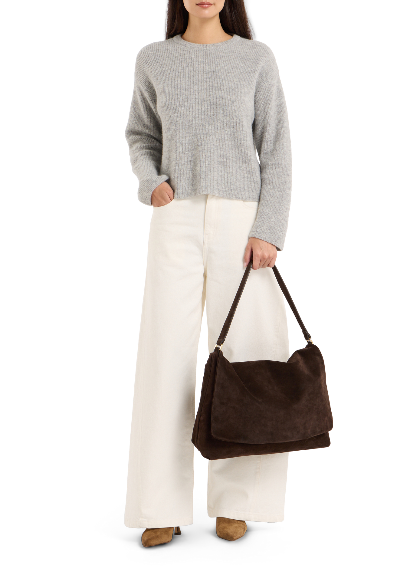 Iloise M suede leather shoulder bag SAISON 1865 Brown