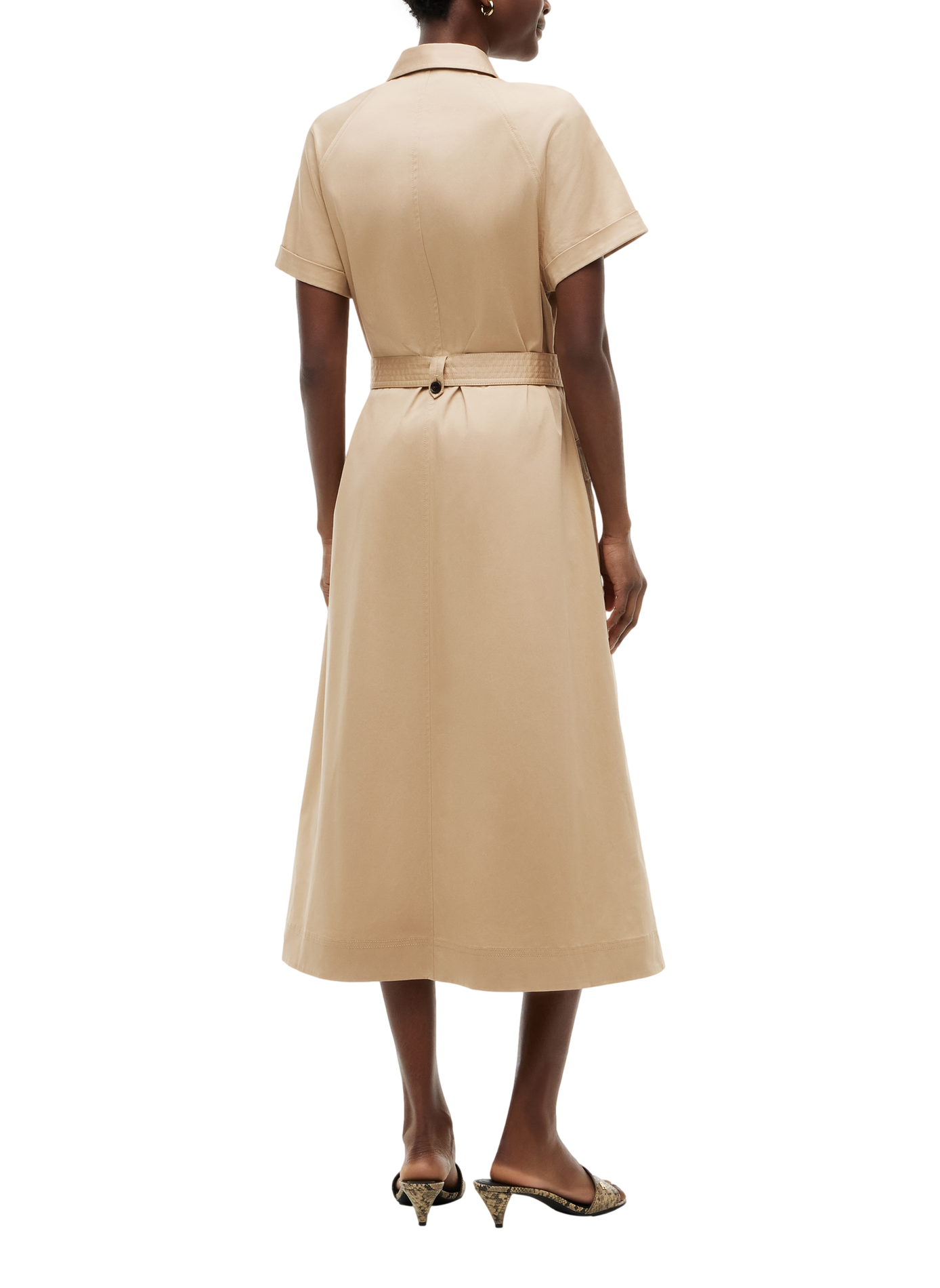 Belted cotton blend shirt dress TOMMY HILFIGER Beige