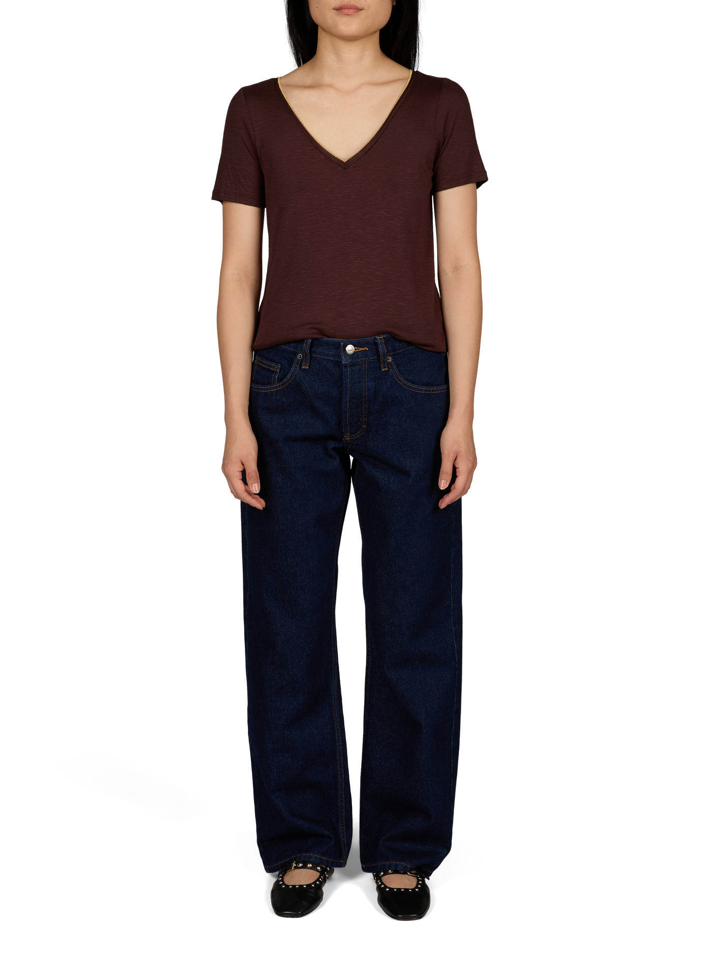 Vinoel V-neck T-shirt VILA Brown