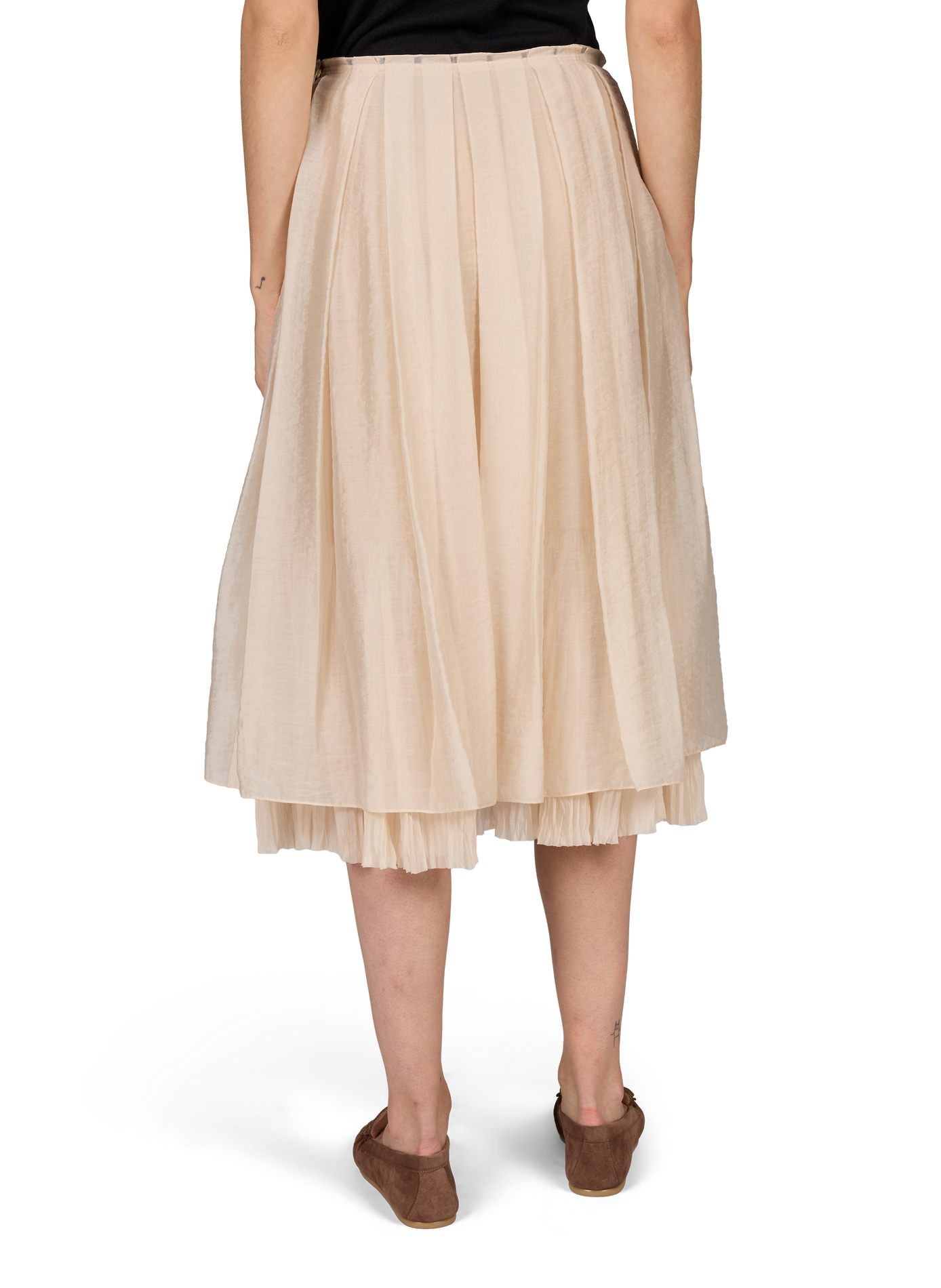 Midi pleated skirt with crinkled overlay VINCE Beige